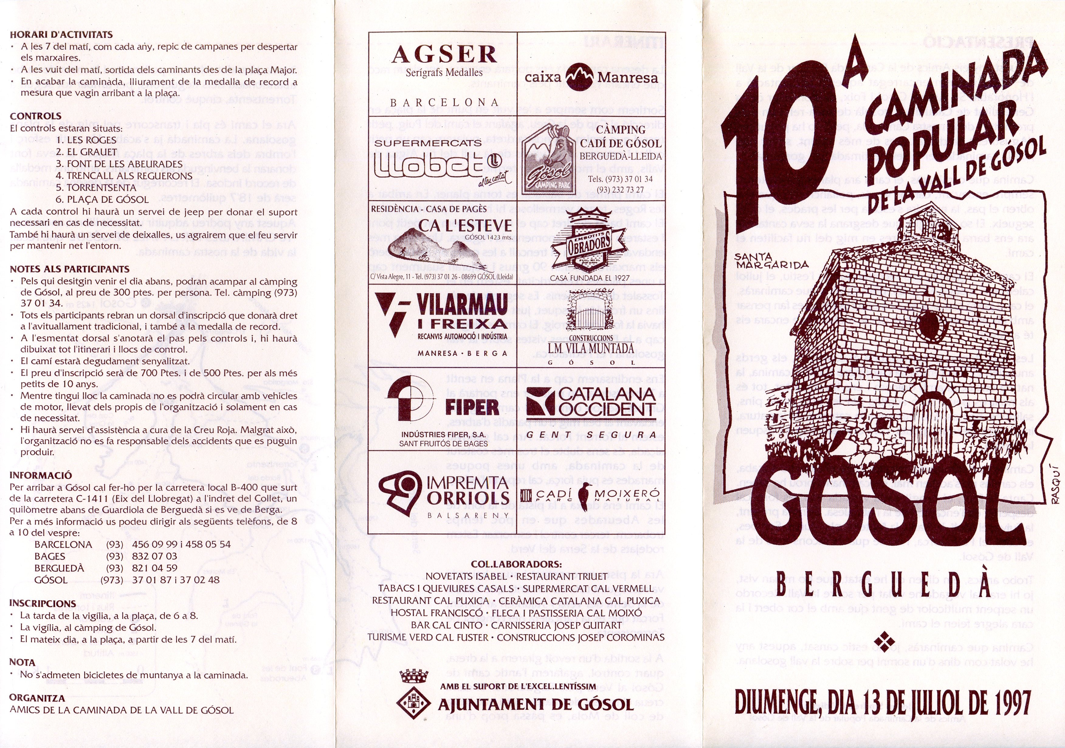 10A Caminada Popular de la Vall de Gósol : Gósol Berguedà : Diumenge, dia 13 de juliol de 1997 - Portada