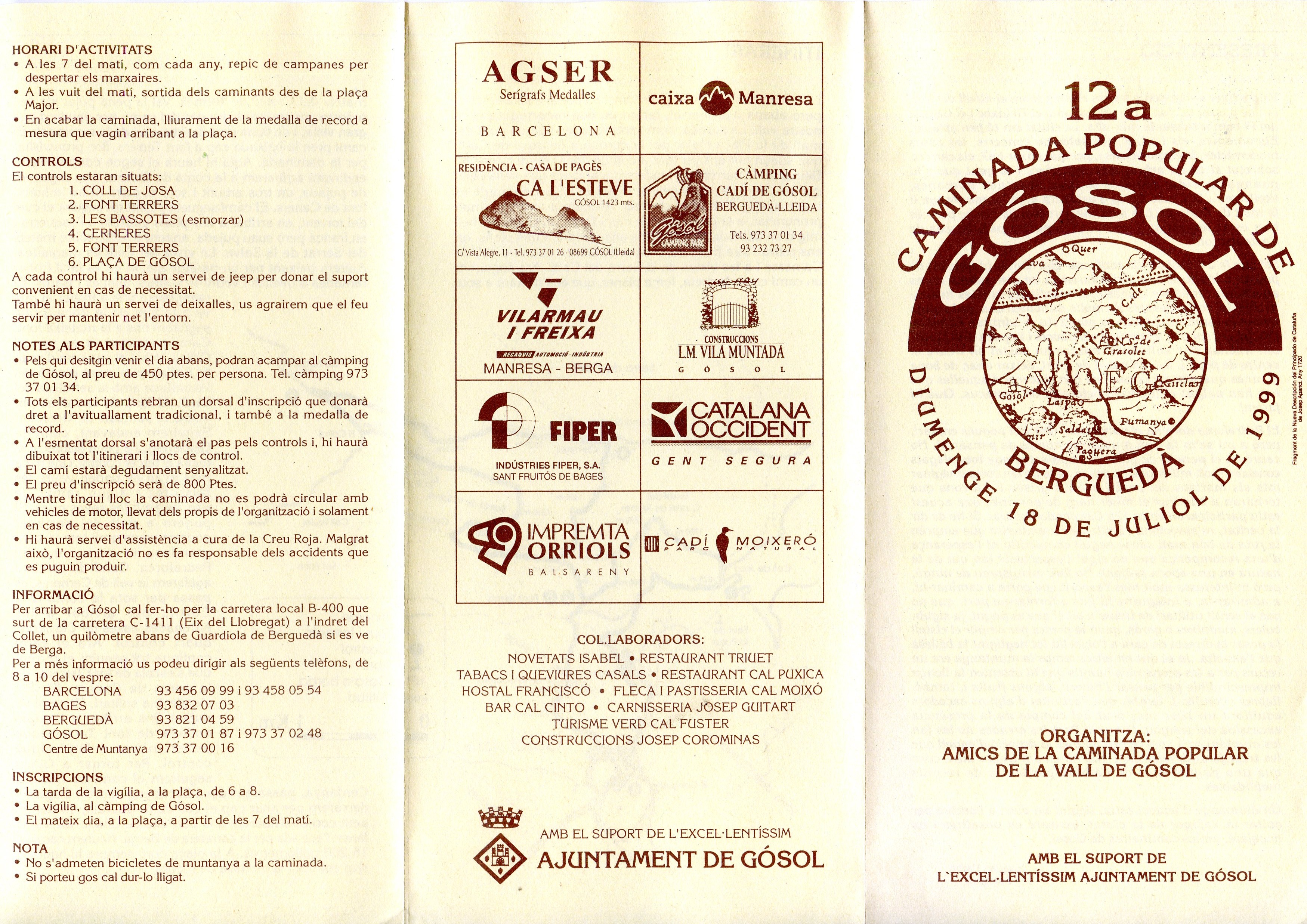 12a Caminada Popular de Gósol : Berguedà : Diumenge 18 de juliol de 1999 - Portada