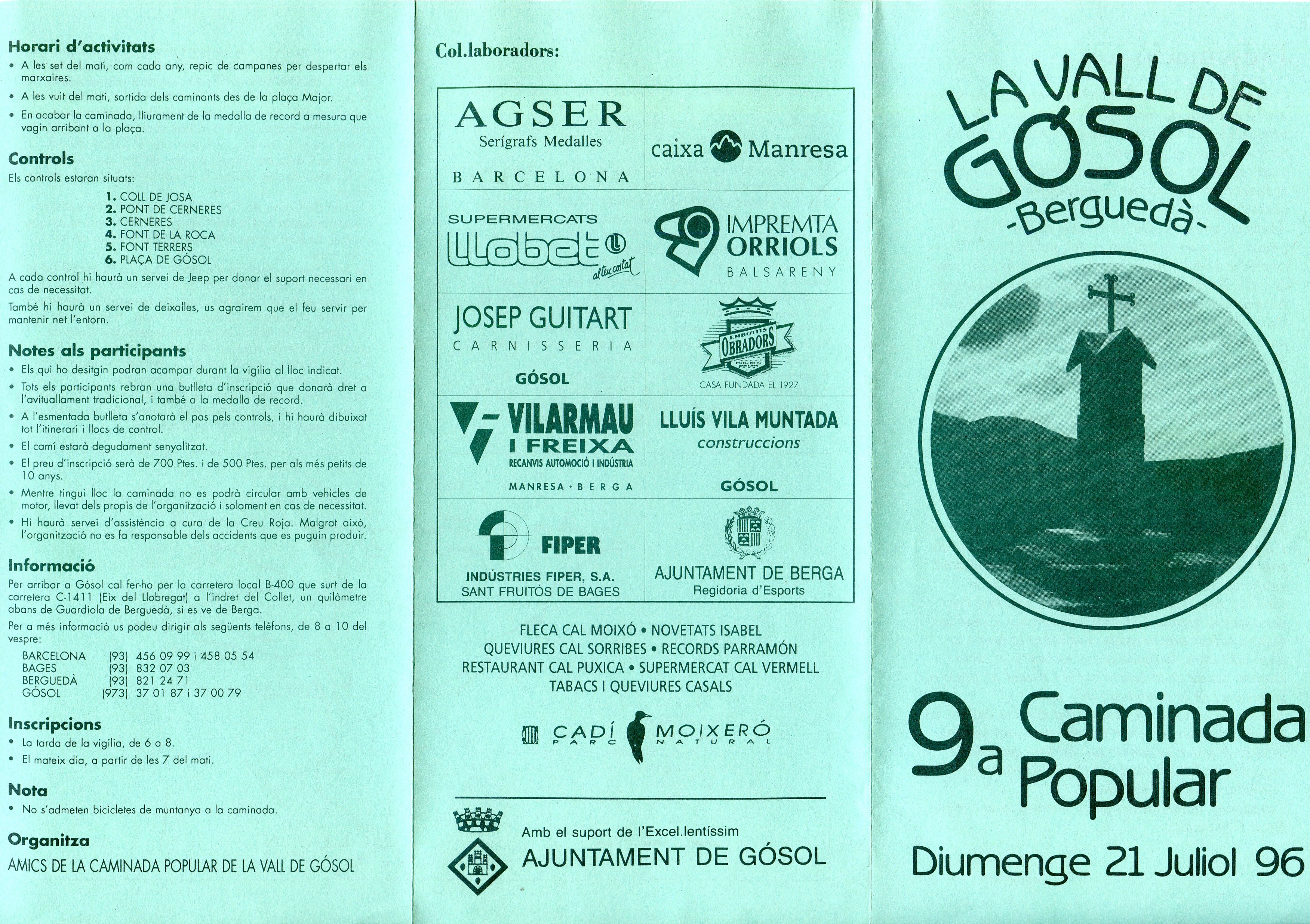 9a Caminada Popular : La Vall de Gósol -Berguedà-  : Diumenge 21 Juliol 96 - Portada