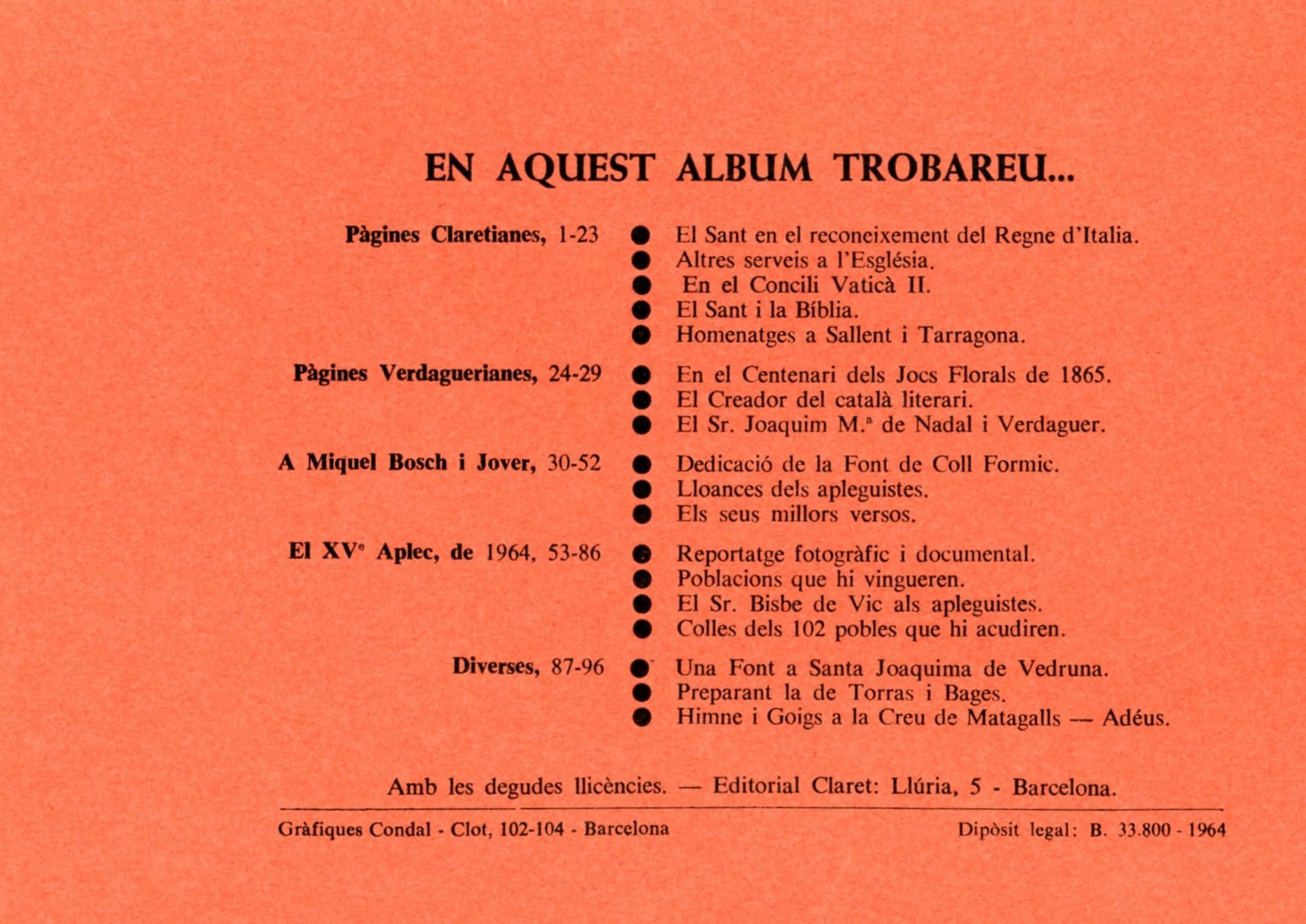 XVI.è Aplec de Matagalls, El : A Sant Antoni M.ª Claret en el centenari (1865 - 1965) del reconeixement del regne d'Itàlia - Miniatura 2