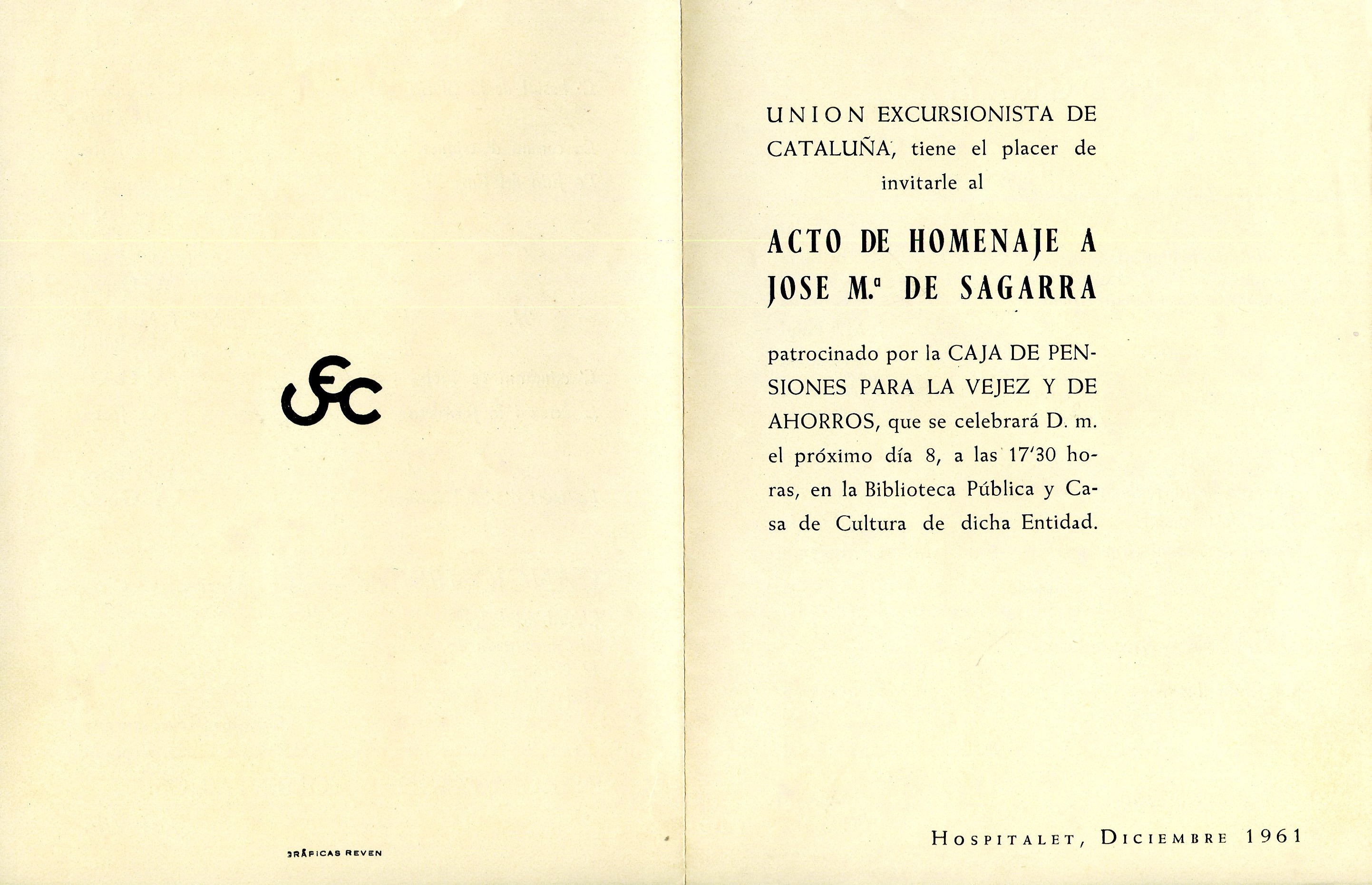 Acto de homenaje a José M.ª de Sagarra - Portada