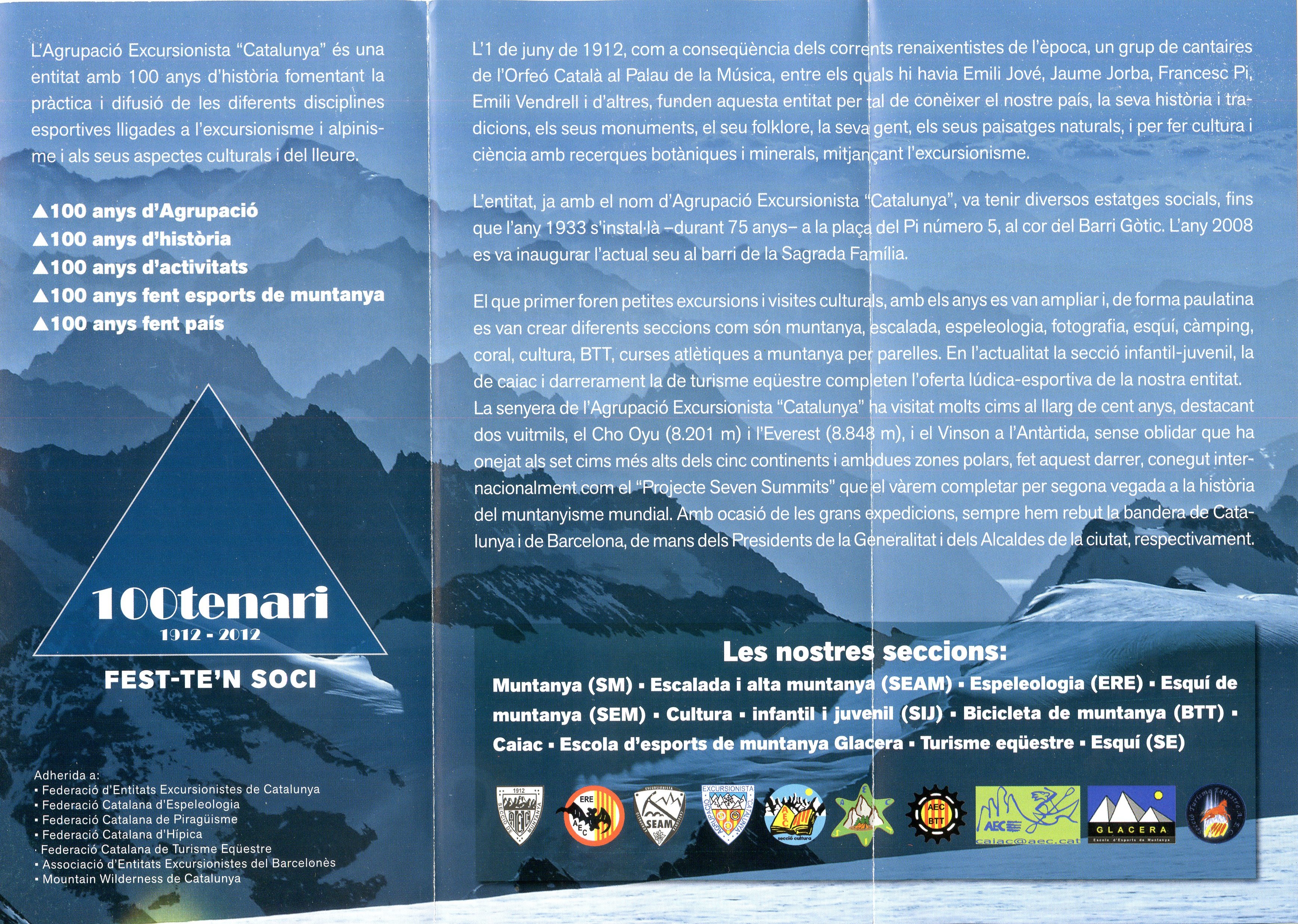 100 anys d'excursionisme i cultura : Agrupació Excursionista "Catalunya" - Miniatura 2
