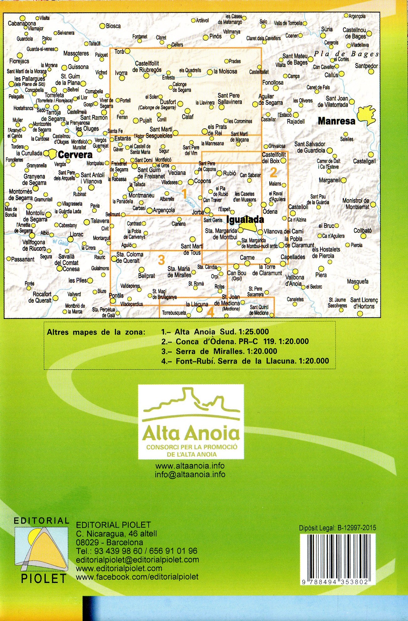 Alta Anoia Nord : Calaf, Els Prats de Rei, Pujalt, Sant Pere Sallavinera : Escala 1:25.000 - Miniatura 2