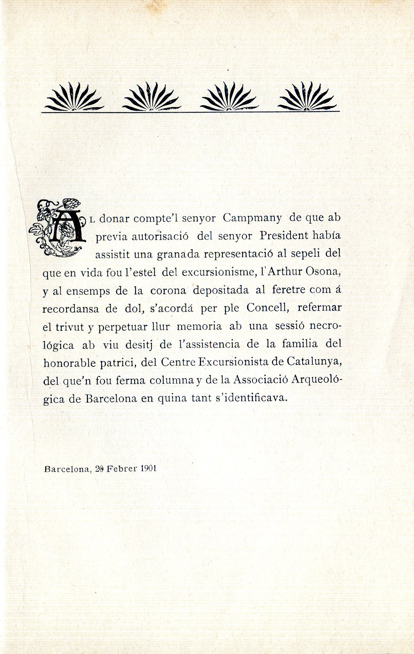 Arthur Osona : Disertació biográfica llegida en la Sessió Necrológica que l'Agrupació Excursionista Catalana "Montanyenchs" dedicá al malaguanyat patrici - Miniatura 4