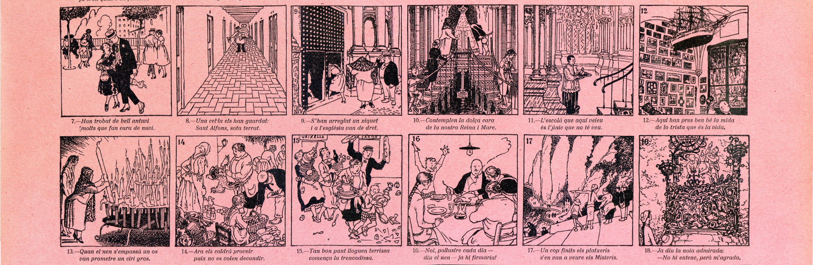 Auca de Montserrat : Aquí, lector il·lustrat, -veuràs l'excursió rodona que feren a Montserrat- uns senyors de Barcelona : Si vols ésser ben casat duu la dona a Montserrat - Miniatura 2