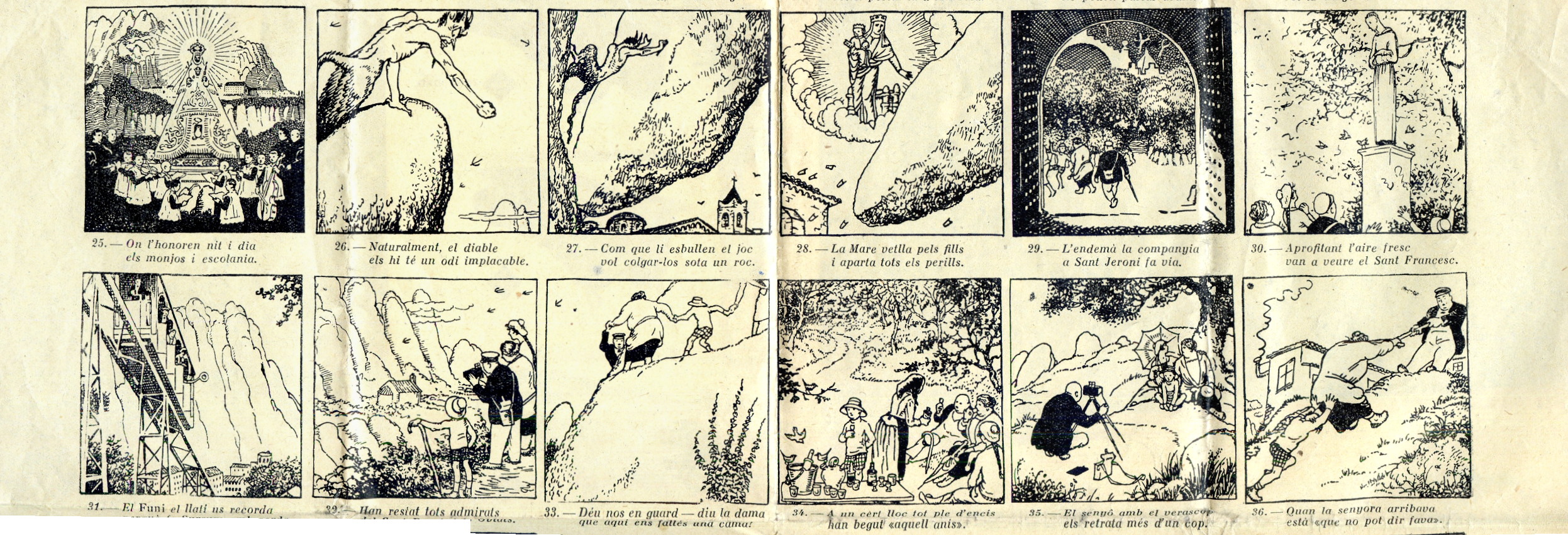 Auca de Montserrat : Aquí, lector il·lustrat, -veuràs l'excursió rodona que feren a Montserrat- uns senyors de Barcelona : Si vols ésser ben casat duu la dona a Montserrat - Miniatura 3