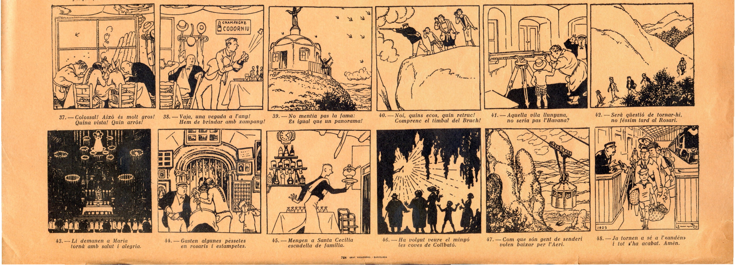 Auca de Montserrat : Aquí, lector il·lustrat, -veuràs l'excursió rodona que feren a Montserrat- uns senyors de Barcelona : Si vols ésser ben casat duu la dona a Montserrat - Miniatura 5