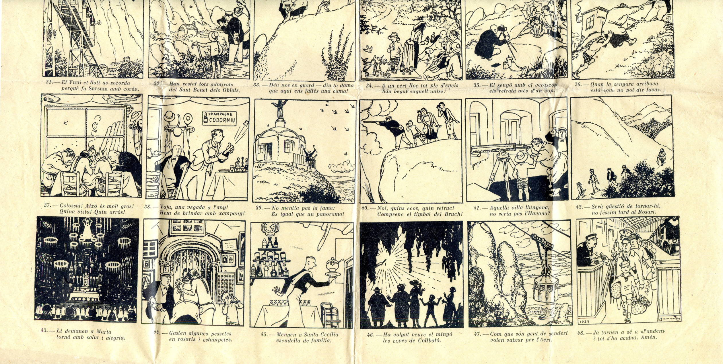 Auca de Montserrat : Aquí, lector il·lustrat, -veuràs l'excursió rodona que feren a Montserrat- uns senyors de Barcelona : Si vols ésser ben casat duu la dona a Montserrat - Miniatura 4