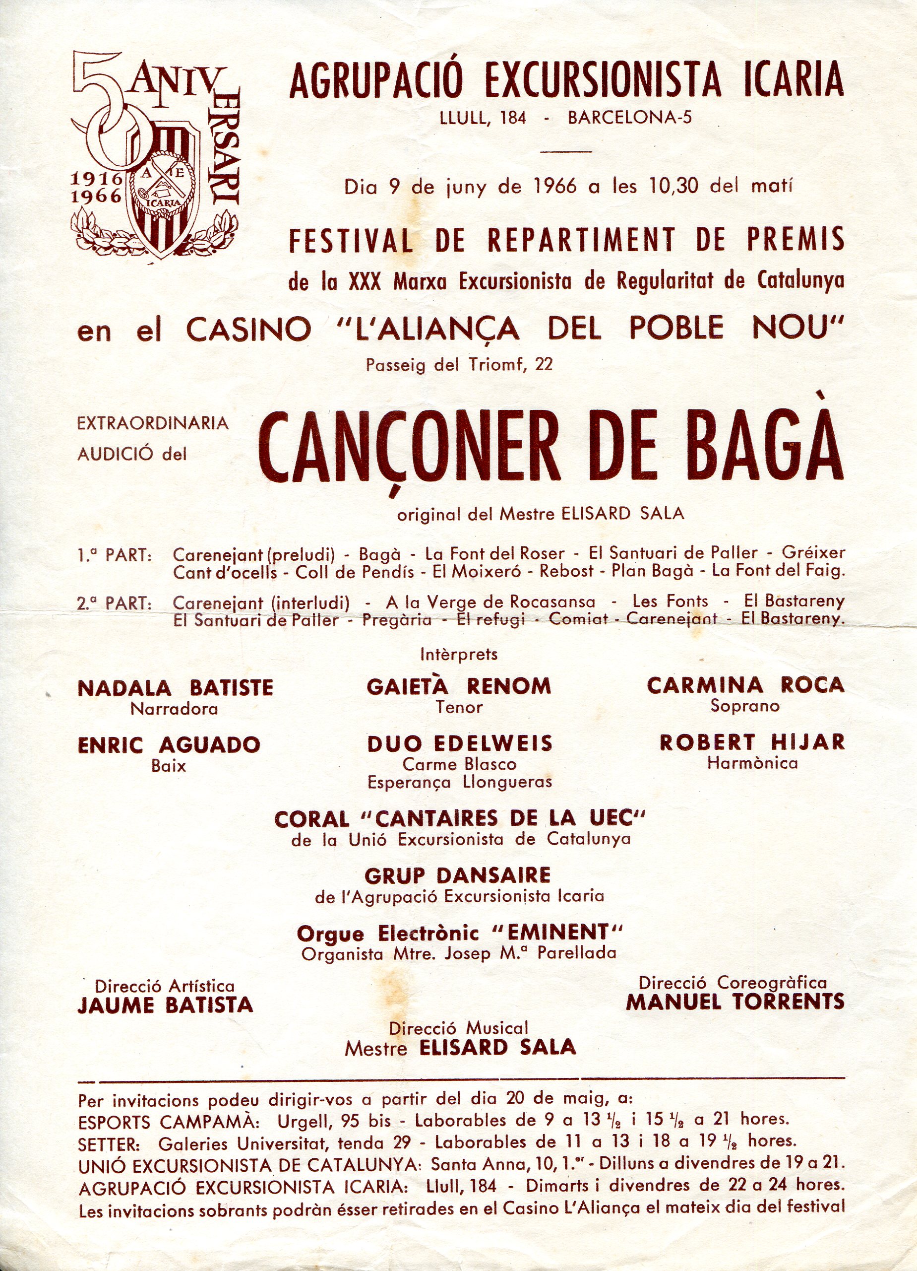 Festival de repartiment de premis de la XXX Marxa Excursionista de Regularitat de Catalunya : Cançoner de Bagà - Portada