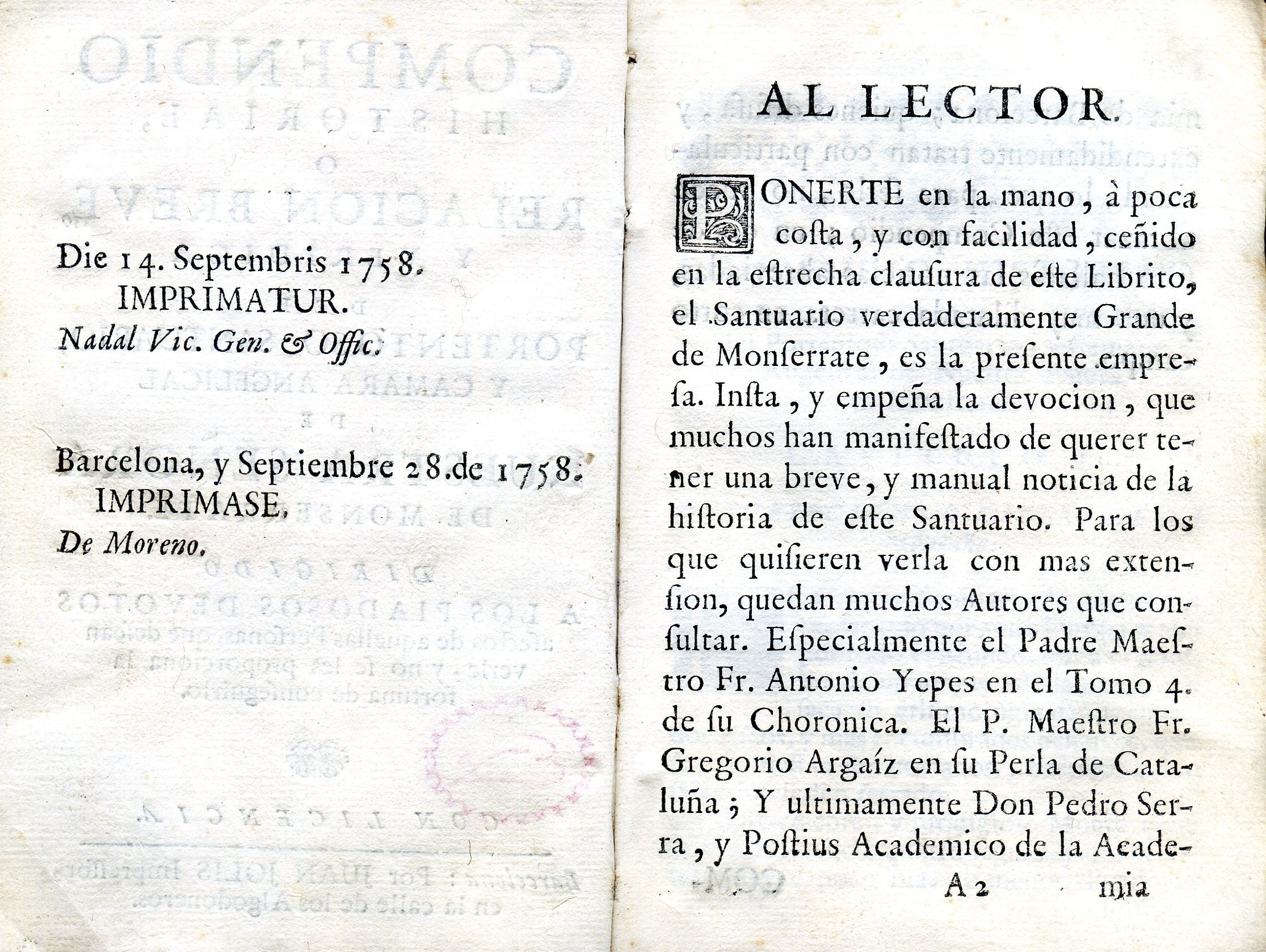 Compendio historial, ó relación breve, y verídica del portentoso santuario, y camara angelical de nuestra señora de Monserrate.Dirigido a los piadosos devotos afectos de aquellas personas, que desean verle,y no se les proporciona la fortuna de conseguirlo - Miniatura 3
