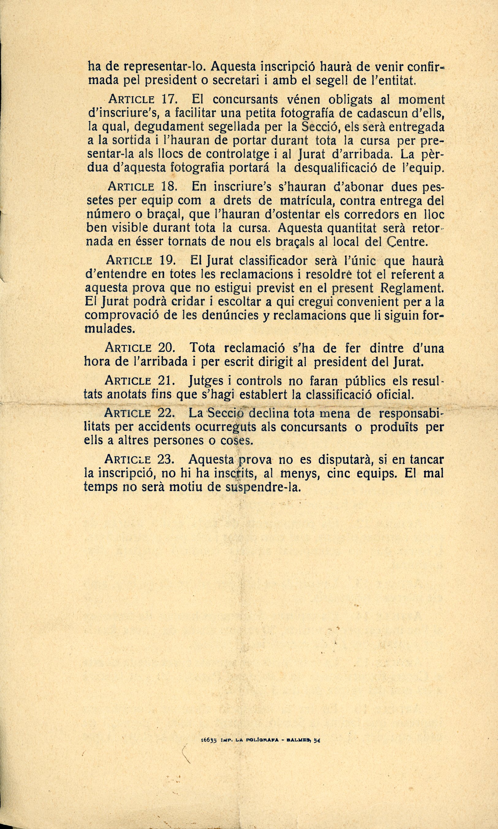 Concurs d'Excursionisme : X Prova de Muntanya : Copa "Esports de Muntanya" : 8 d'abril de 1923 - Miniatura 3