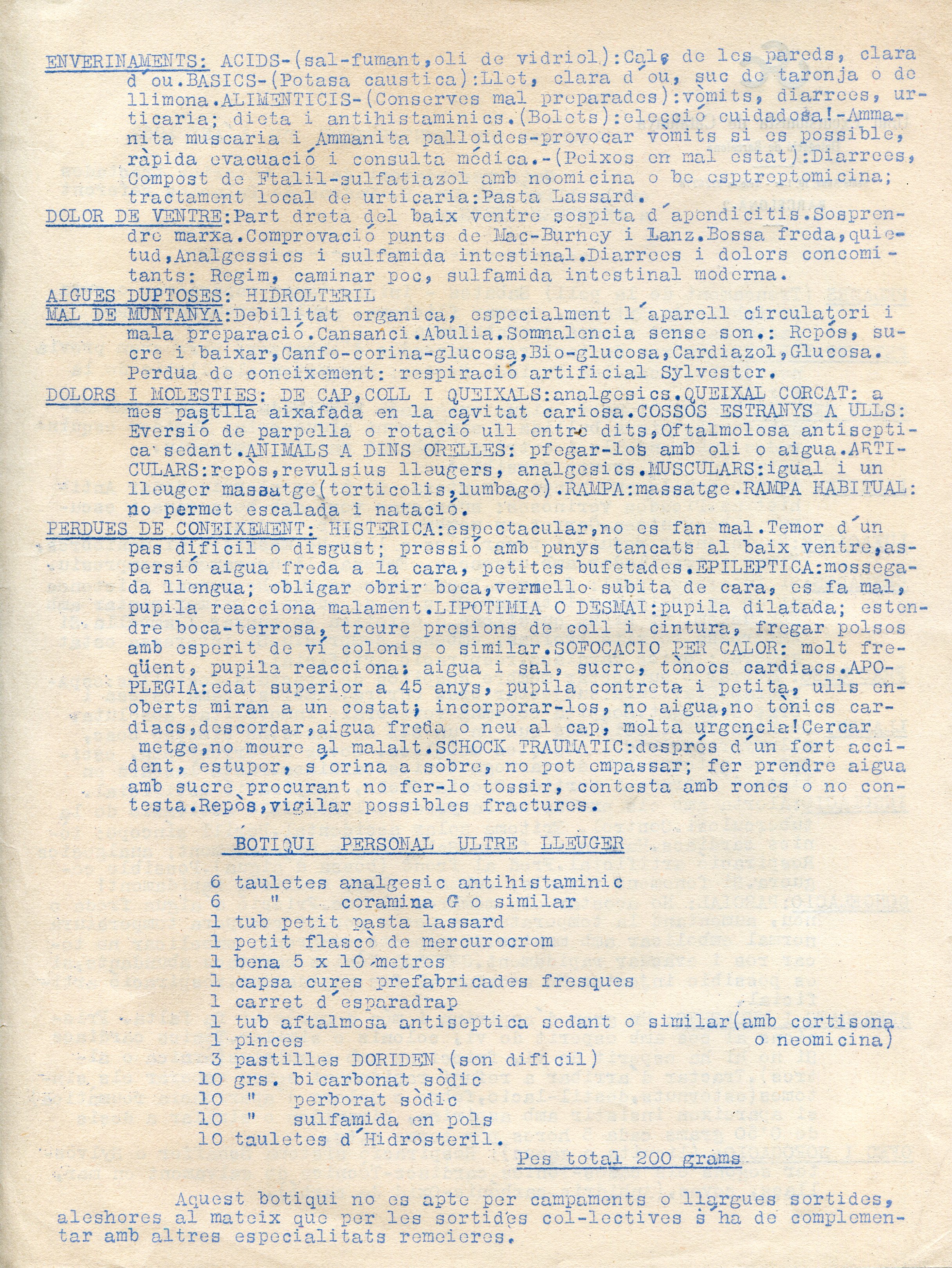 Curset de muntanyisme de l'any 1962 : Guia recordatori de les matèries tractades en la lliçó del Dr. E. Padrós de Palacios referent a primeres cures - Miniatura 2