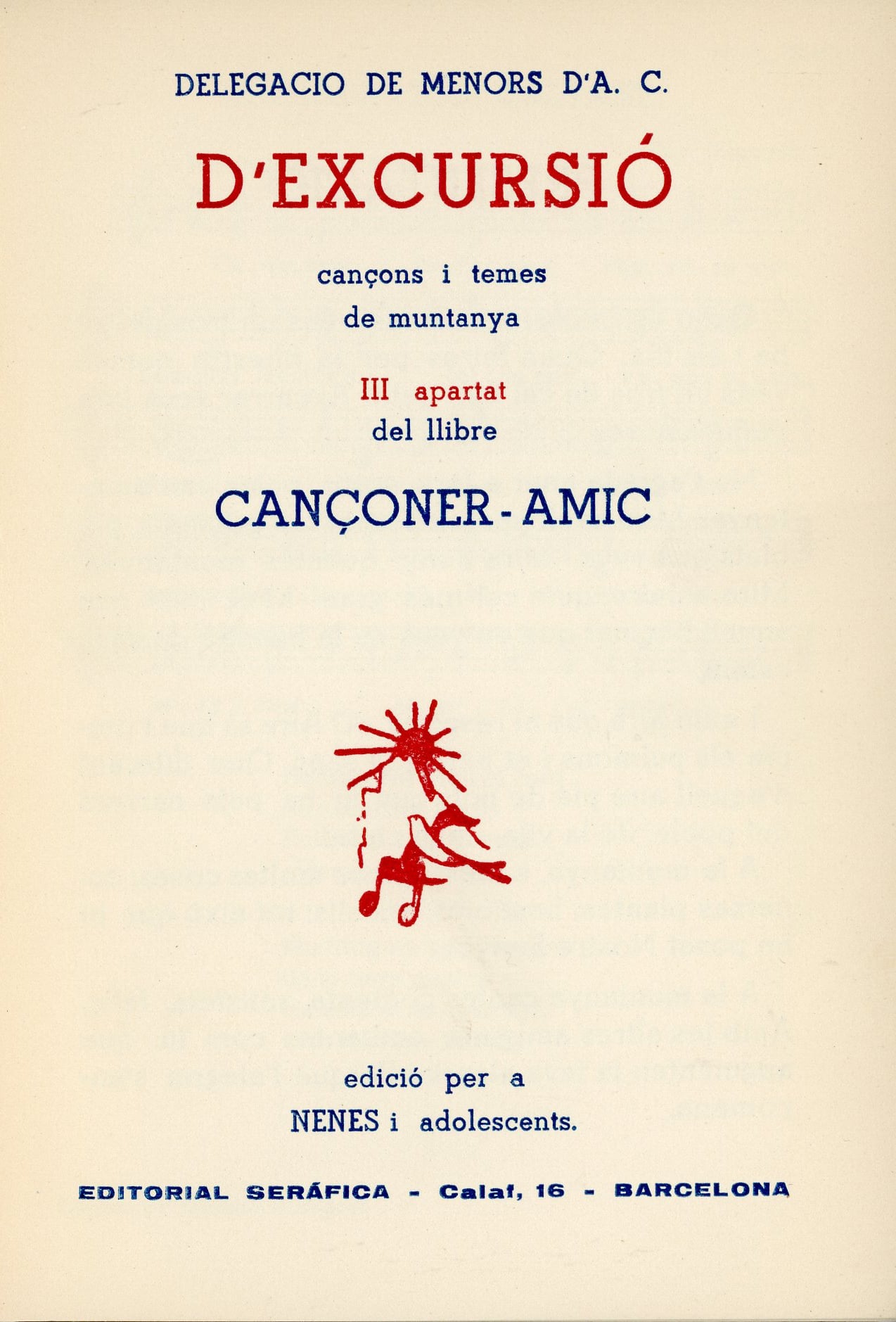 D'excursió : cançons i temes de muntanya : III apartat del llibre Cançoner-Amic : Edició per a nenes i adolescents - Miniatura 2