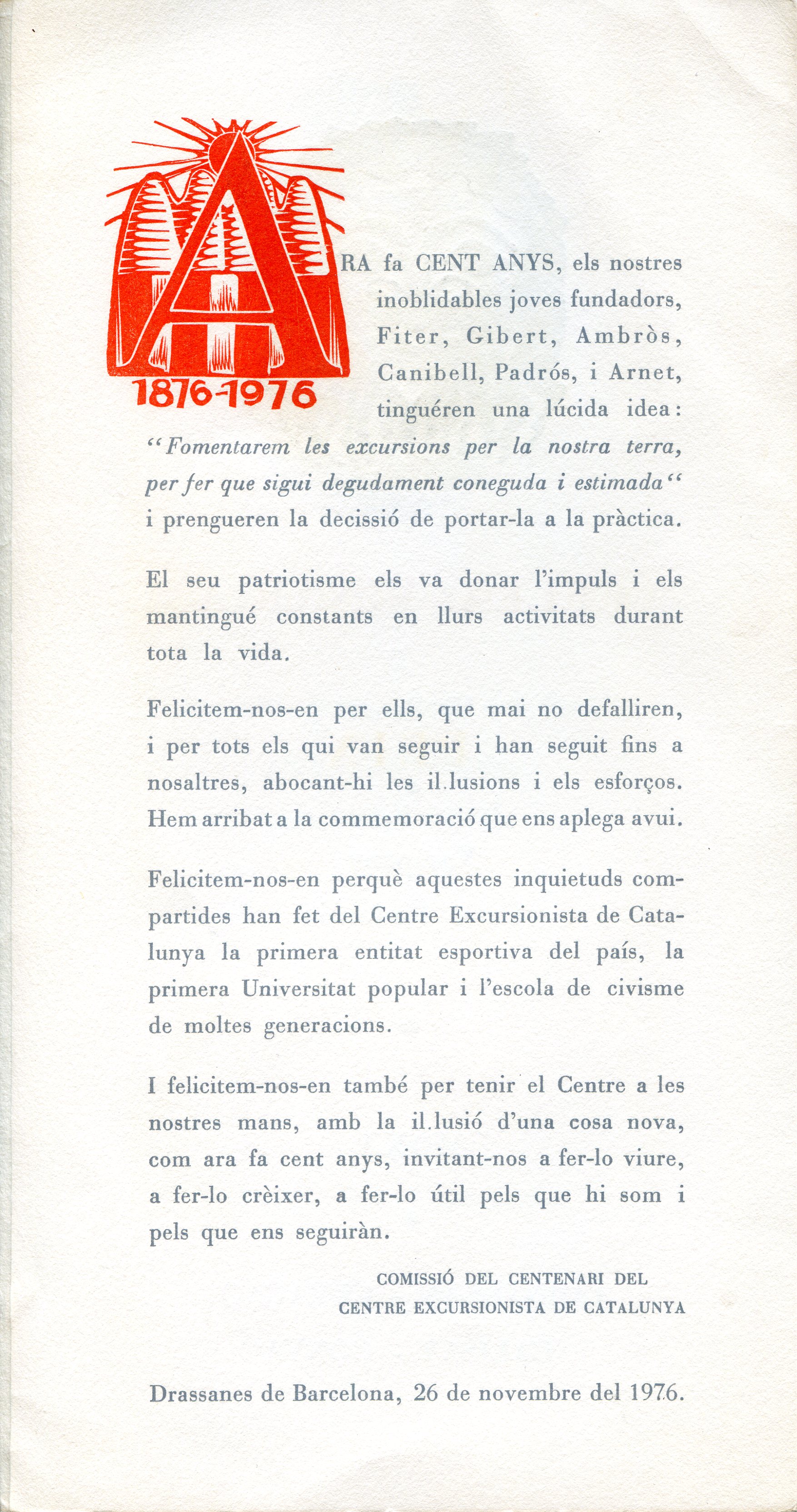 Diada del centenari del Centre Excursionista de Catalunya a les Drassanes de Barcelona 1876 1976 - Miniatura 2