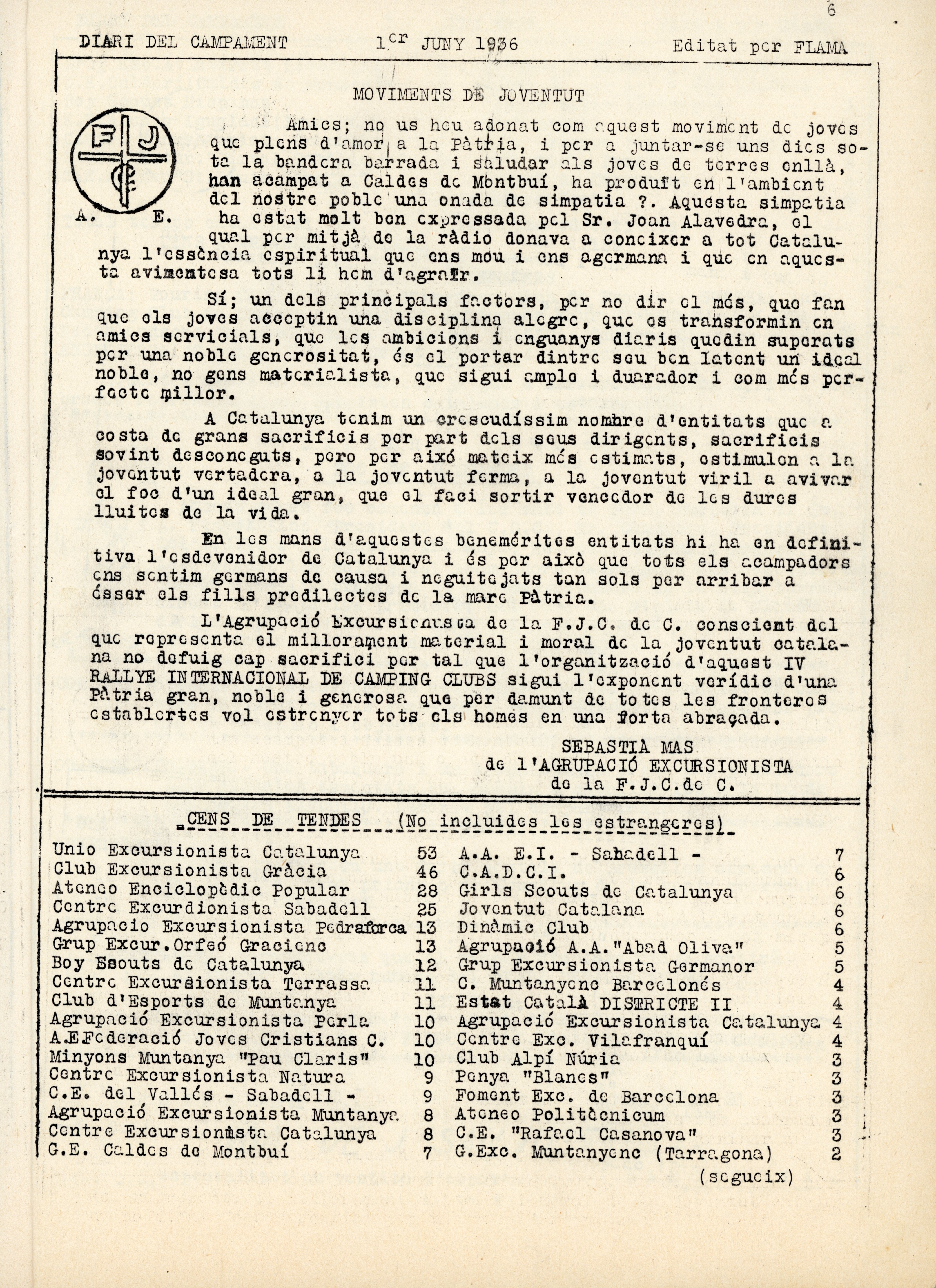 Diari del campament : IV Raylle-Congrés Internacional de Campings Clubs : XI Campament General de Catalunya : I Congrés català d'Acampada - Miniatura 2