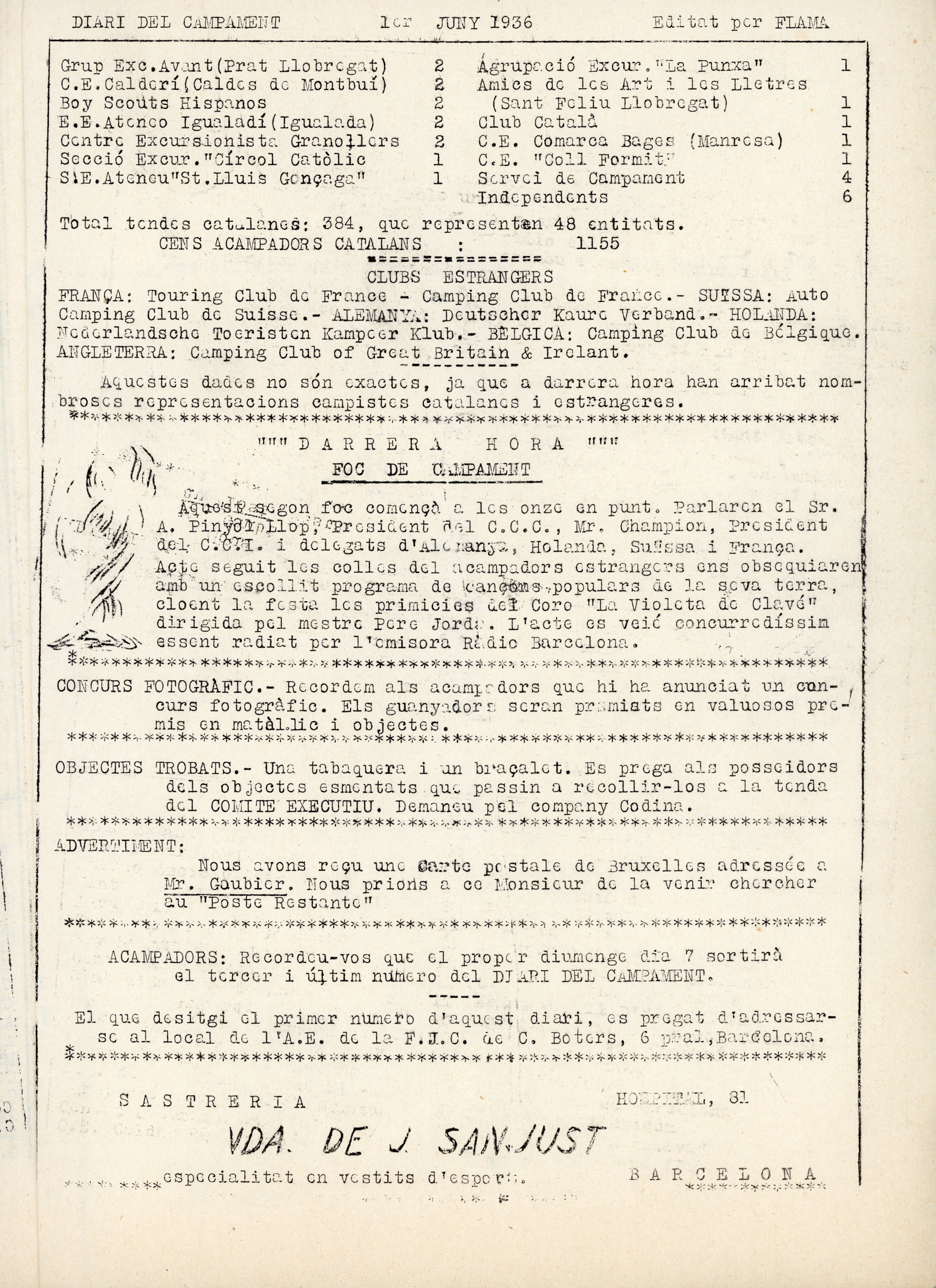 Diari del campament : IV Raylle-Congrés Internacional de Campings Clubs : XI Campament General de Catalunya : I Congrés català d'Acampada - Miniatura 3