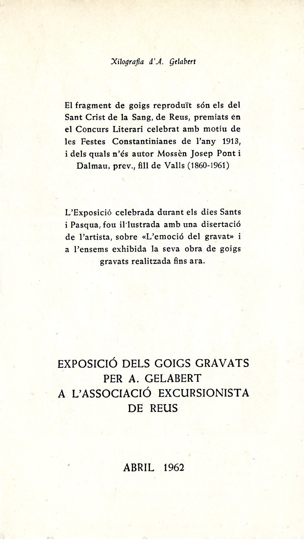 Exposició dels goigs gravats per A. Gelabert a l'Associació Excursionista de Reus - Miniatura 2