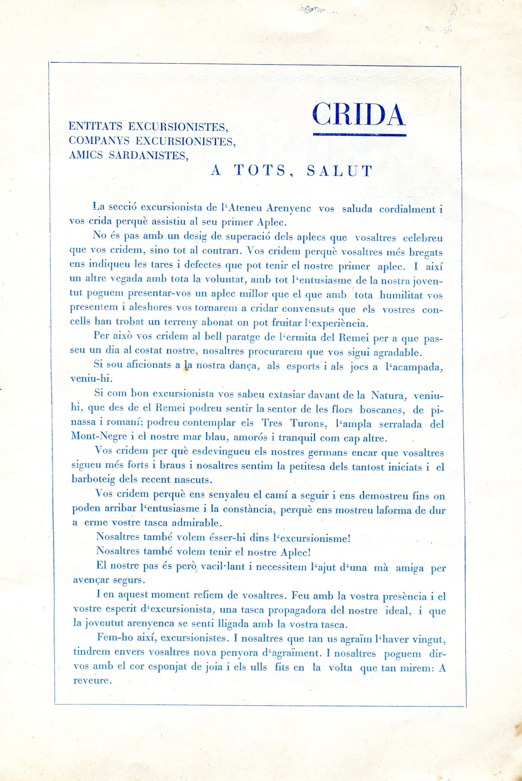 I Aplec a l'ermita del Remei : Organitzat per la Secció Excursionista de l'Ateneu Arenyenc - Miniatura 2