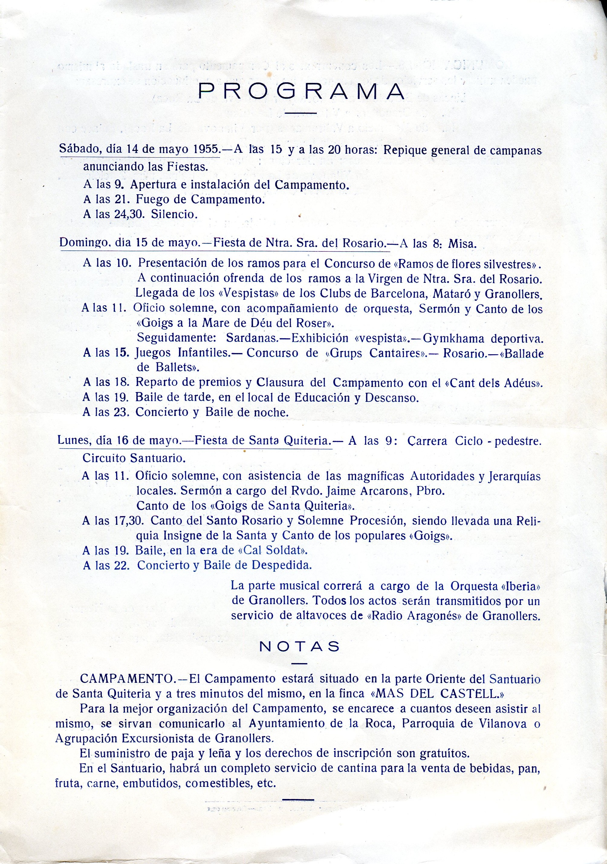 Aplec del santuario de Santa Quiteria : Vilanova de la Roca : Días 15 y 16 de mayo de 1955 : "I Campamento del Santuario de Santa Quiteria" - Miniatura 3