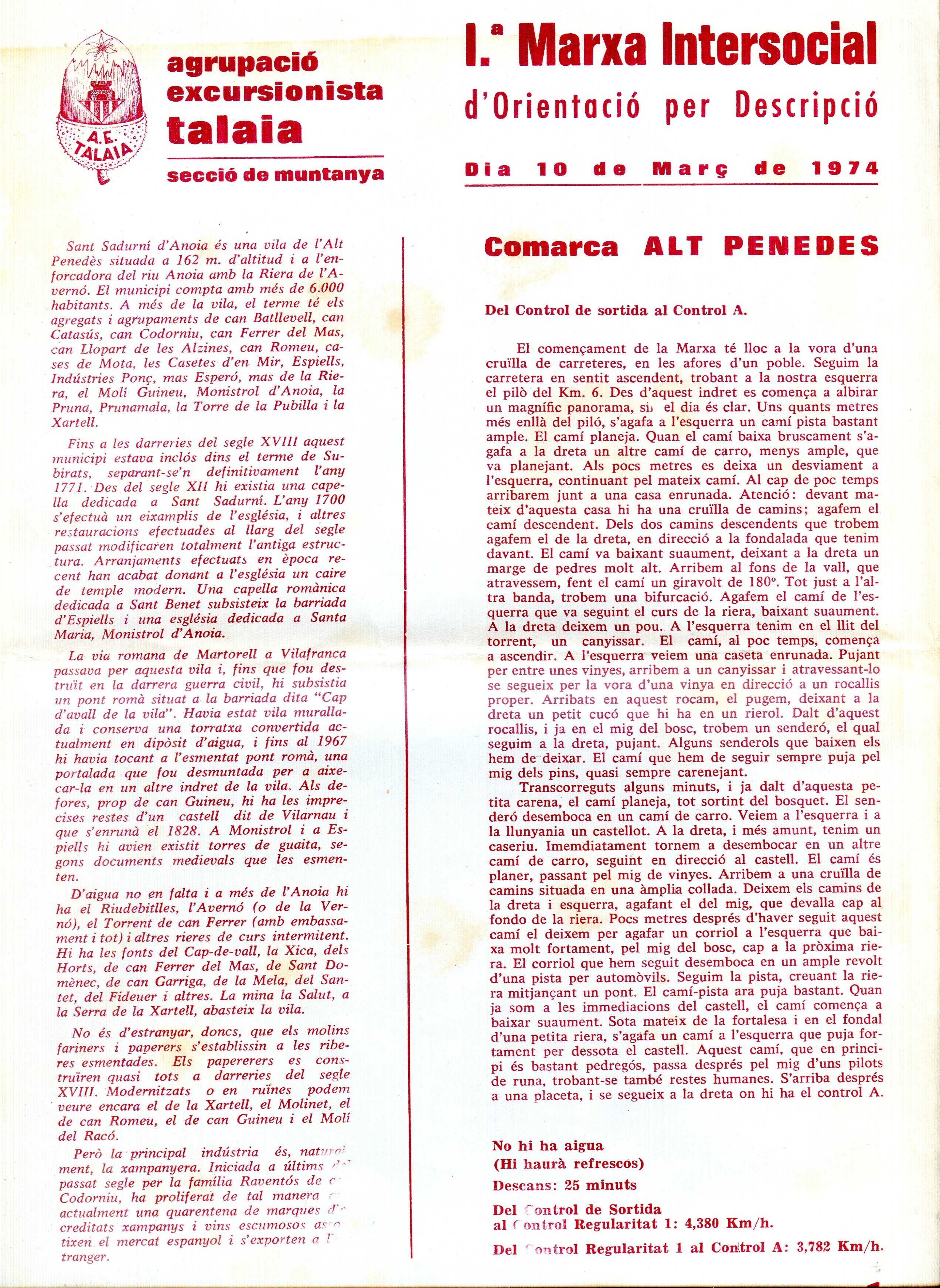 I.a Marxa Intersocial d'Orientació per Descripció : Dia 10 de Març de 1974 - Miniatura 2