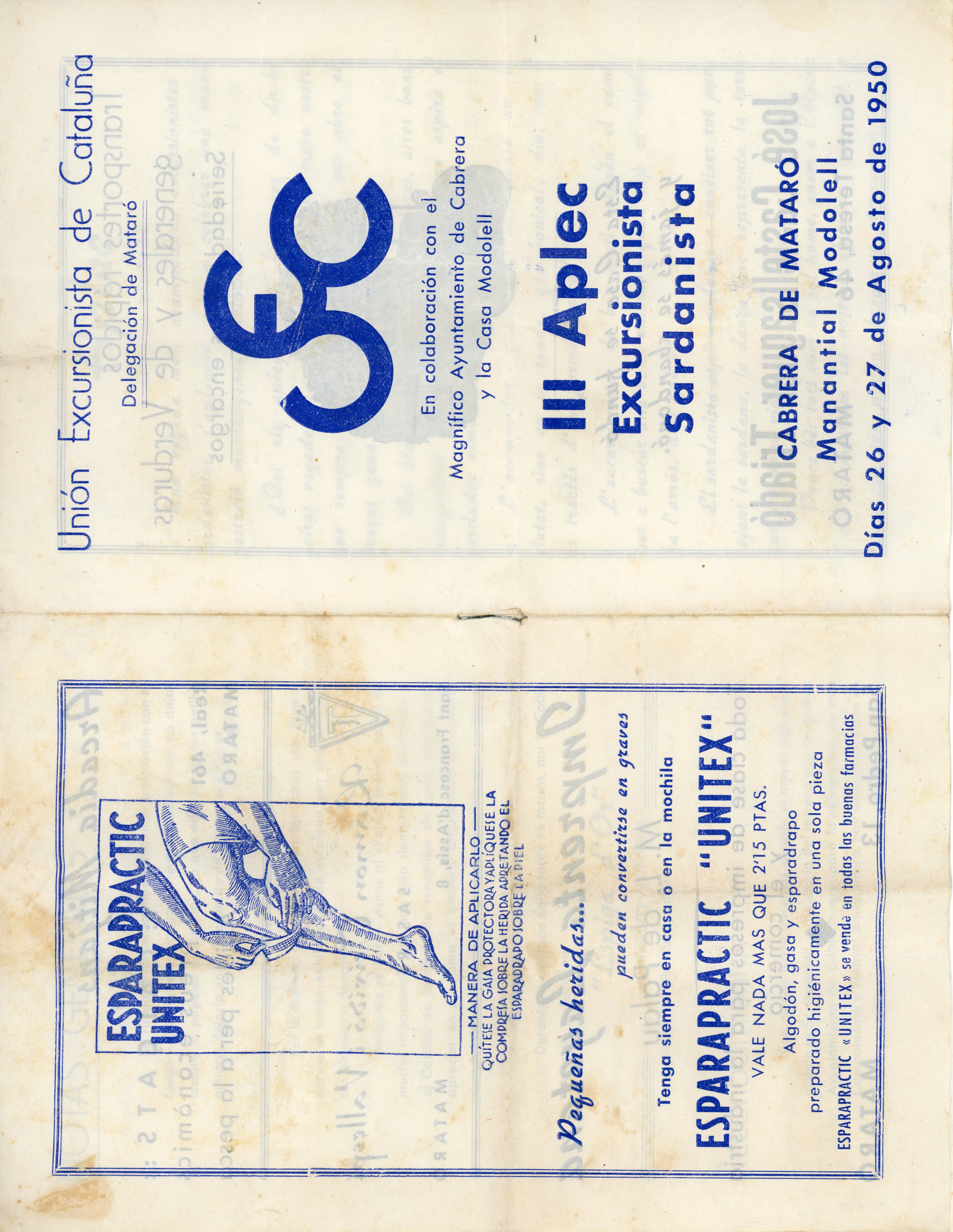 III Aplec Excursionista Sardanista : Cabrera de Mataró : Manantial Modonell : Días 26 y 27 de Agosto de  1950 - Portada