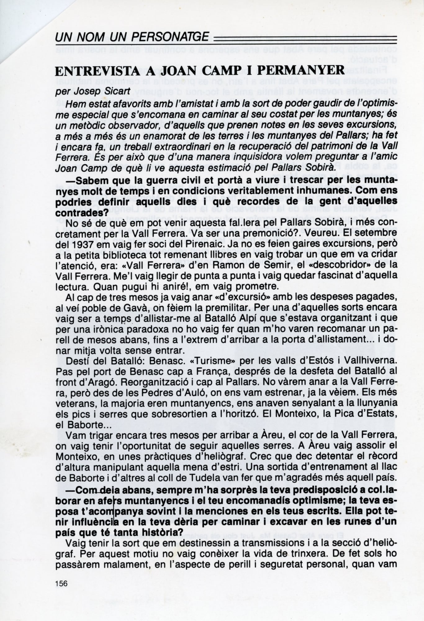 Entrevista a Joan Camp i Permanyer - Portada