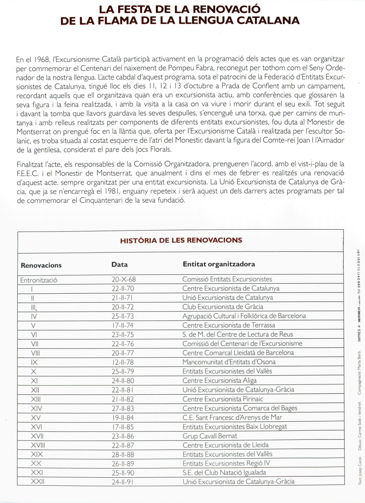 50 aniversari 1940-1990 : XXII Festa de la Renovació de la Flama de la Llengua Catalana 20-24 de febrer 1991 : UEC Gràcia - Miniatura 2