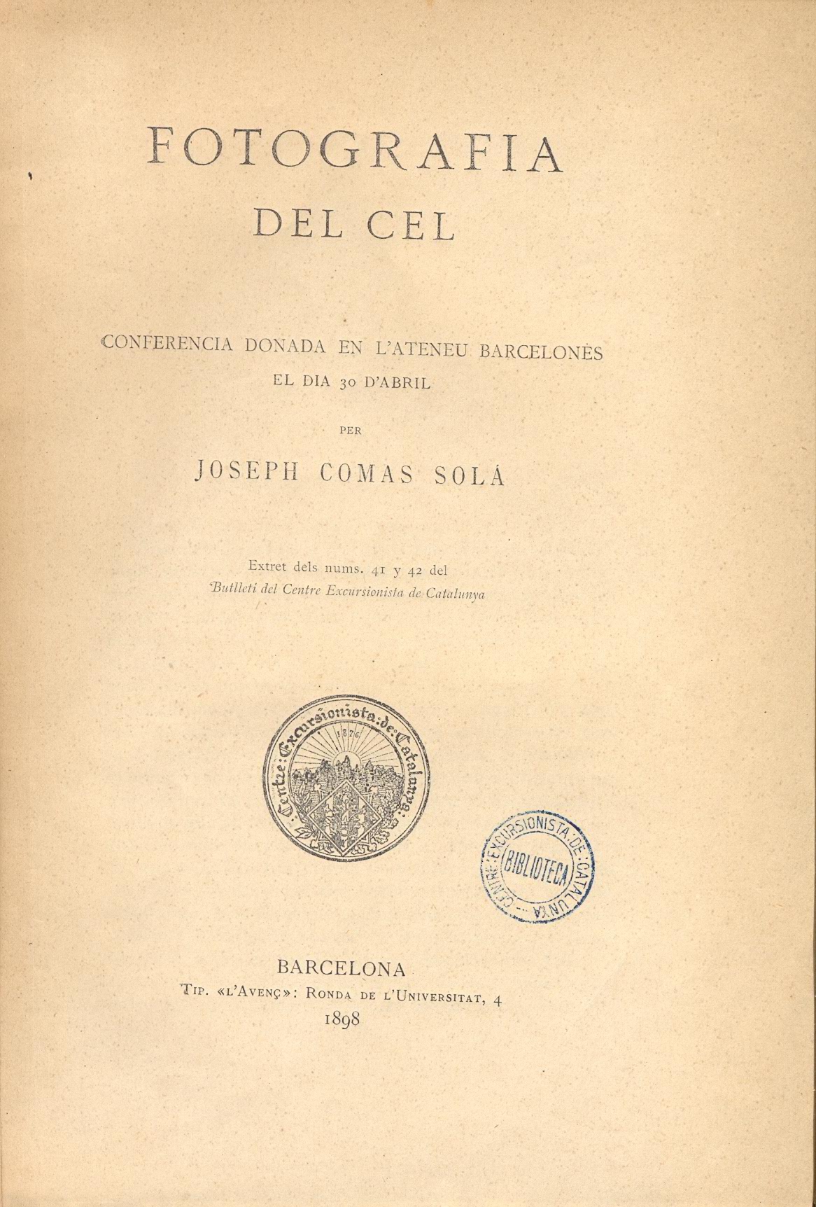 Fotografia del cel : Conferència donada en l'ateneu Barcelonès el dia 30 d'abril - Miniatura 2