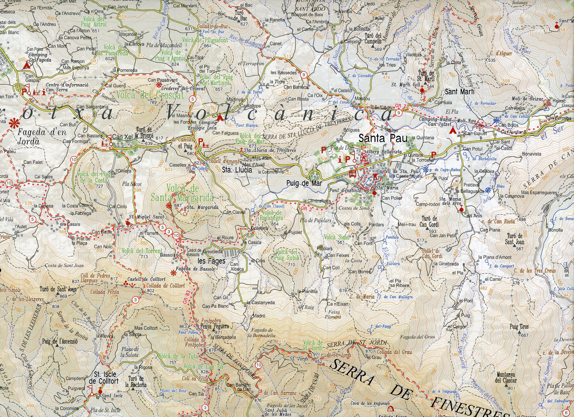 Garrotxa Volcànica, La : Mapa excursionista : Excursions per la Plana d'Olot i per les serres del Corb, Finestres, Torn i Palomers - Miniatura 3