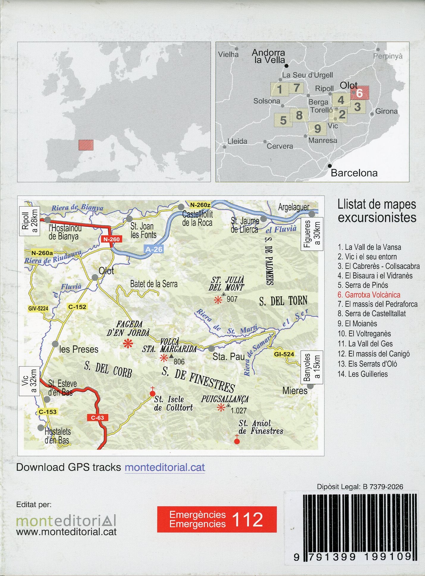Garrotxa Volcànica, La : Mapa excursionista : Excursions per la Plana d'Olot i per les serres del Corb, Finestres, Torn i Palomers - Miniatura 4