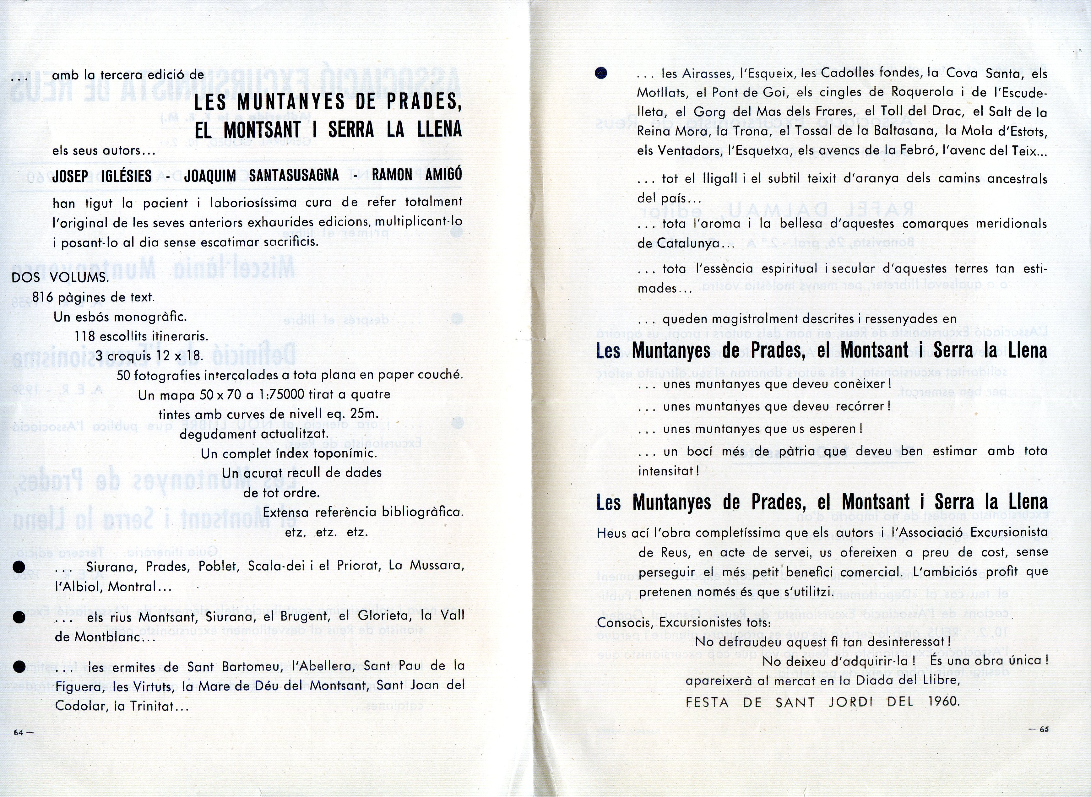Associació Excursionista de Reus : Suplement a la circular d'abril del 1960 : [Les Muntanyes de Prades, el Montsant i la Serra de Llena] - Miniatura 2