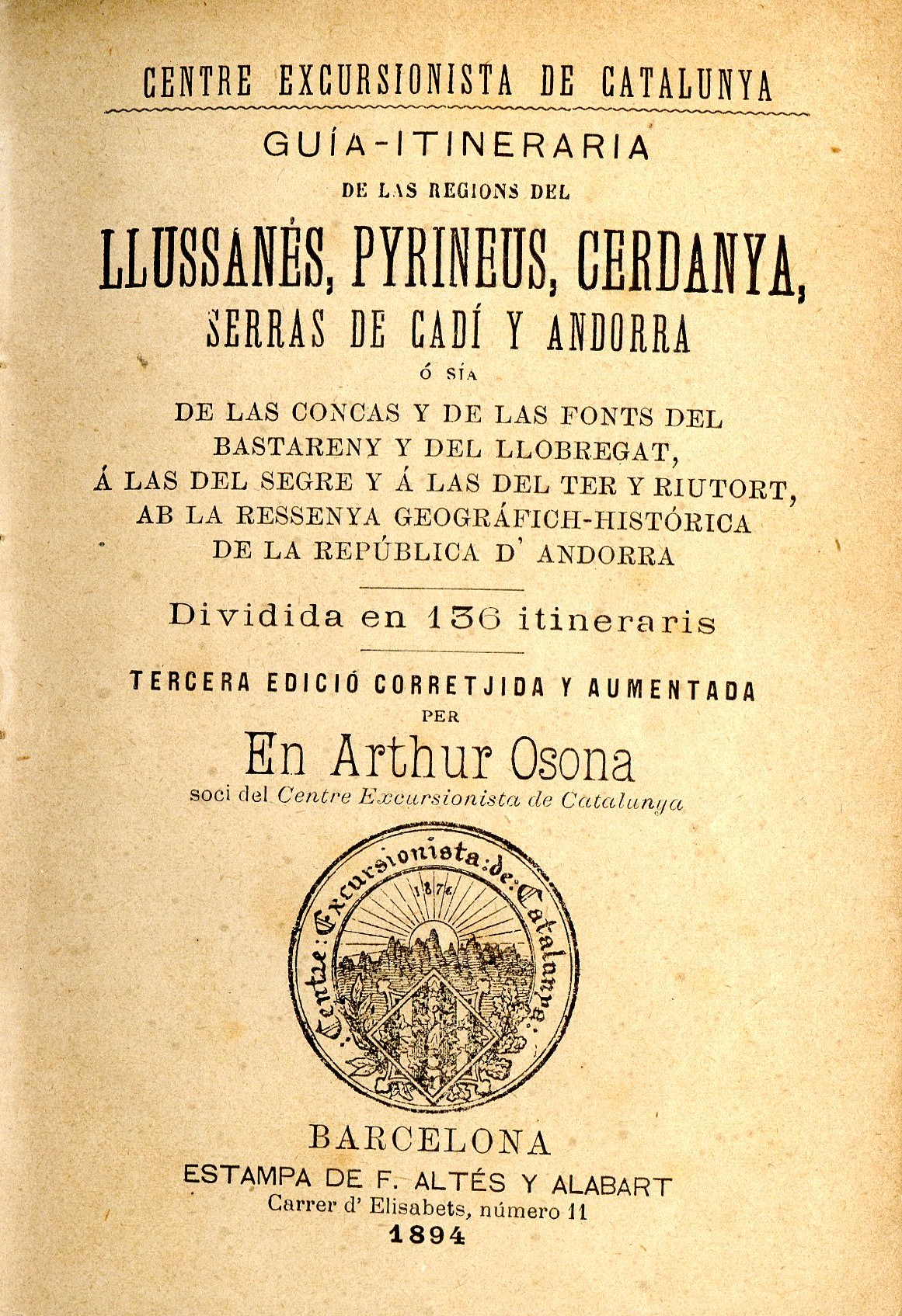 Guia-itineraria de las regions del Llussanés , Pyrineus, Cerdanya, Serras de Cadí y Andorra ó sía de las concas de las Fonts del Bastareny y del Llobregat, á las del Segre y a las del Ter y Riutort, amb la ressenya geográfich-histórica de la rep d'Andorra - Miniatura 2