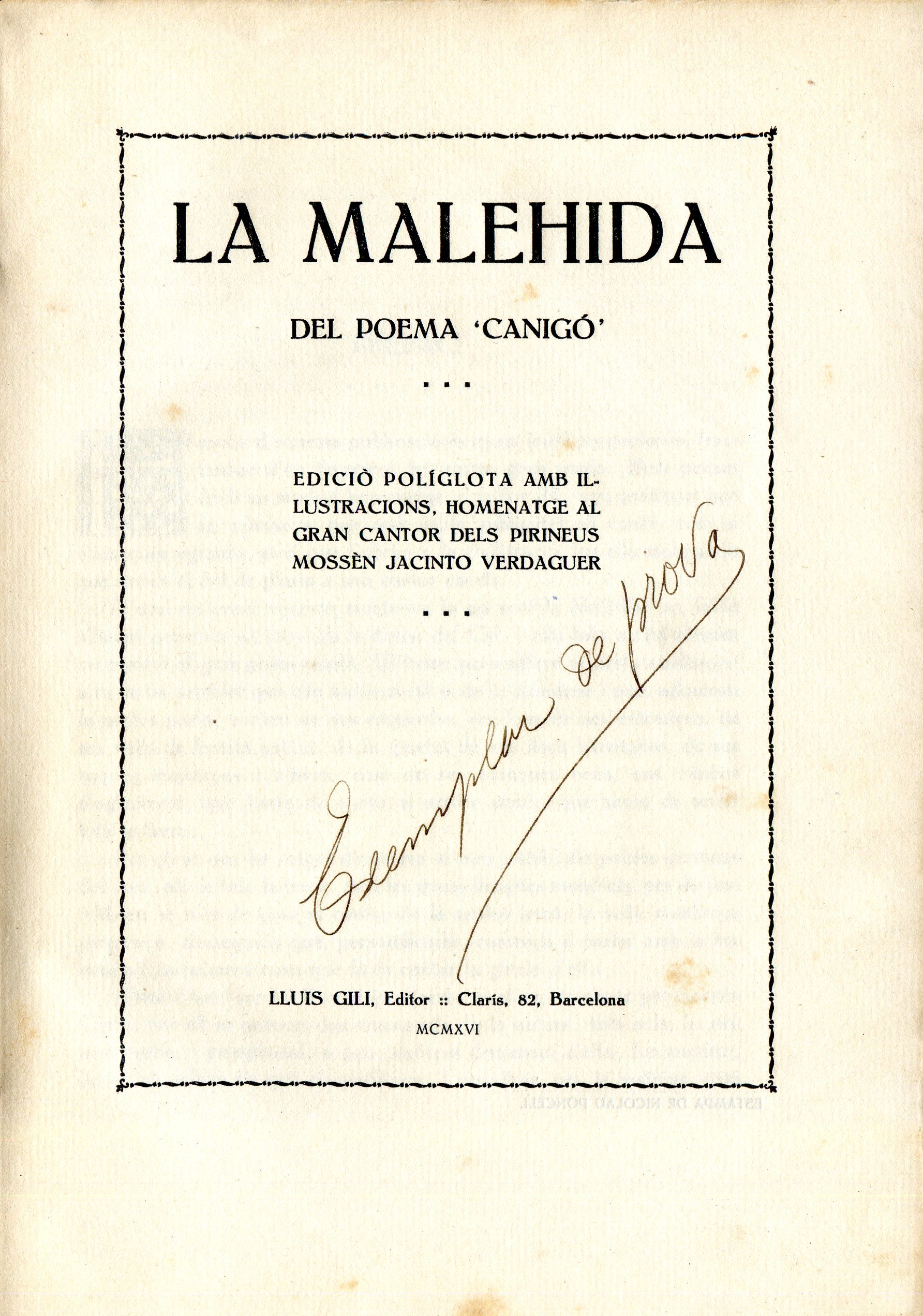 Malehida, La : Del poema 'Canigó' : Edició políglota amb il·lustracions, homenatge al gran cantor dels Pirineus mossèn Jacinto Verdaguer - Miniatura 2