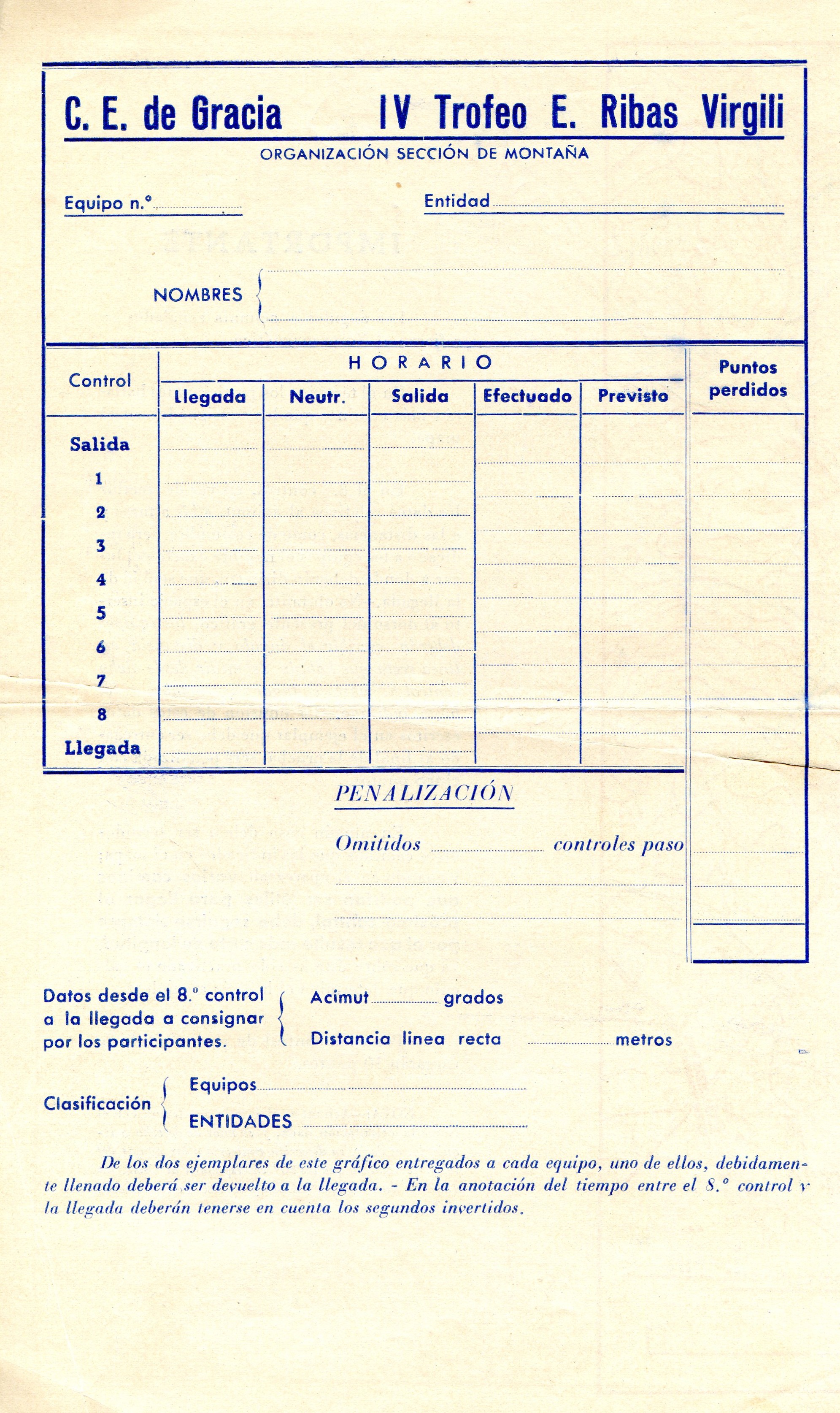Marcha por Acimuts : IV Trofeo "E. Ribas Virgili" : 22 Octubre 1950 : Valles Occidental - Miniatura 3
