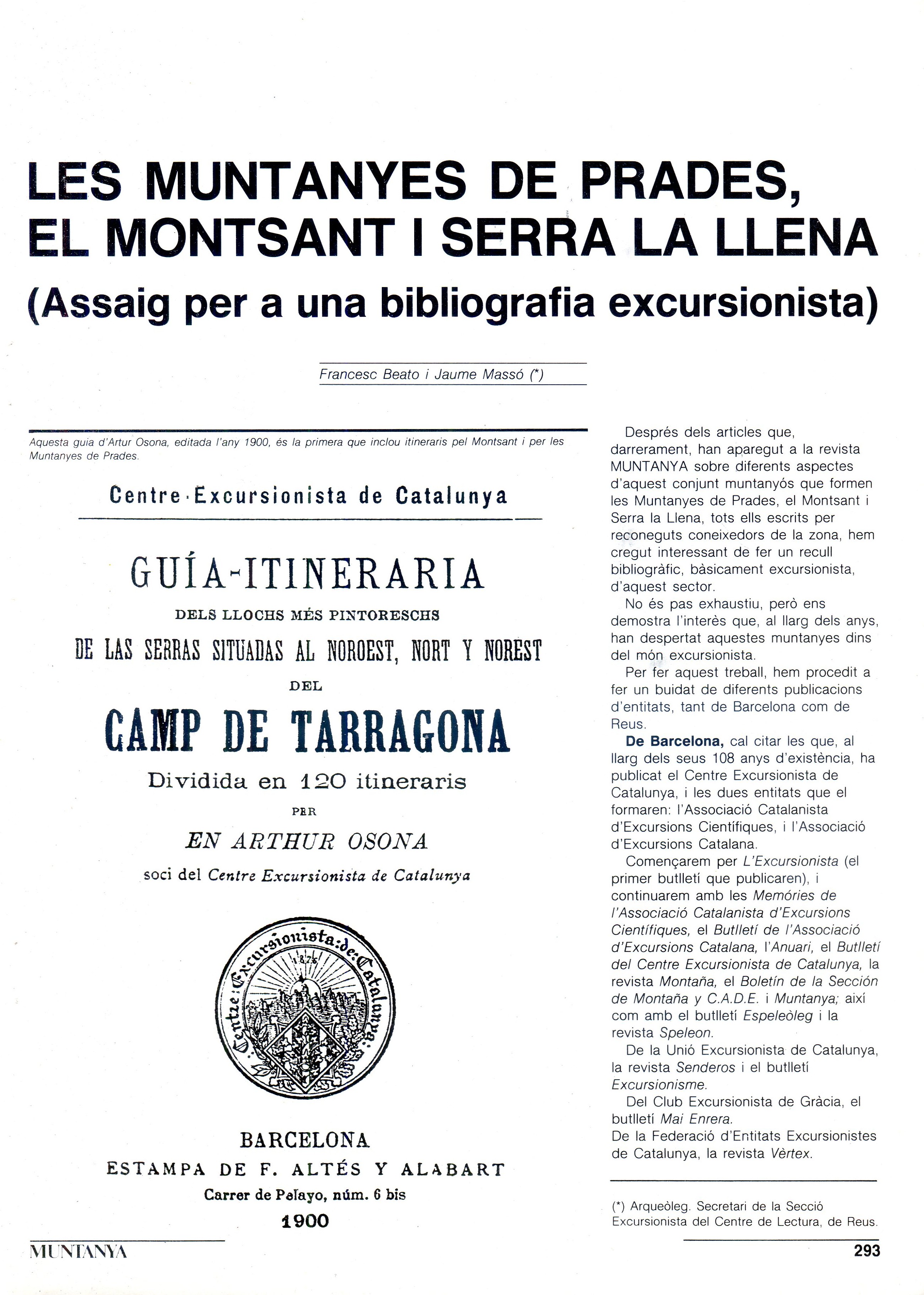 Muntanyes de Prades, el Montsant i Serra la Llena : (Assaig per una bibliografia excursionista) - Miniatura 2