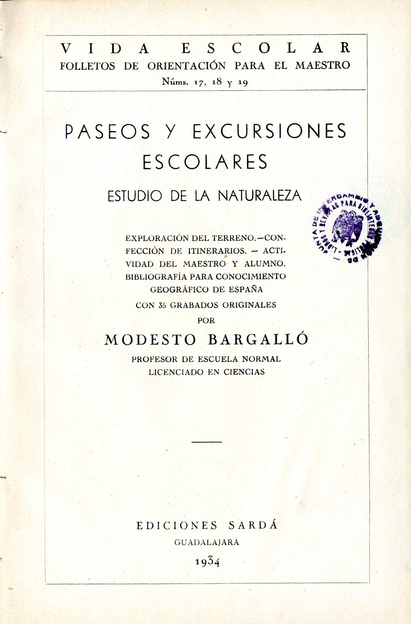 Paseos y excursiones escolares : Estudio de la naturaleza - Portada