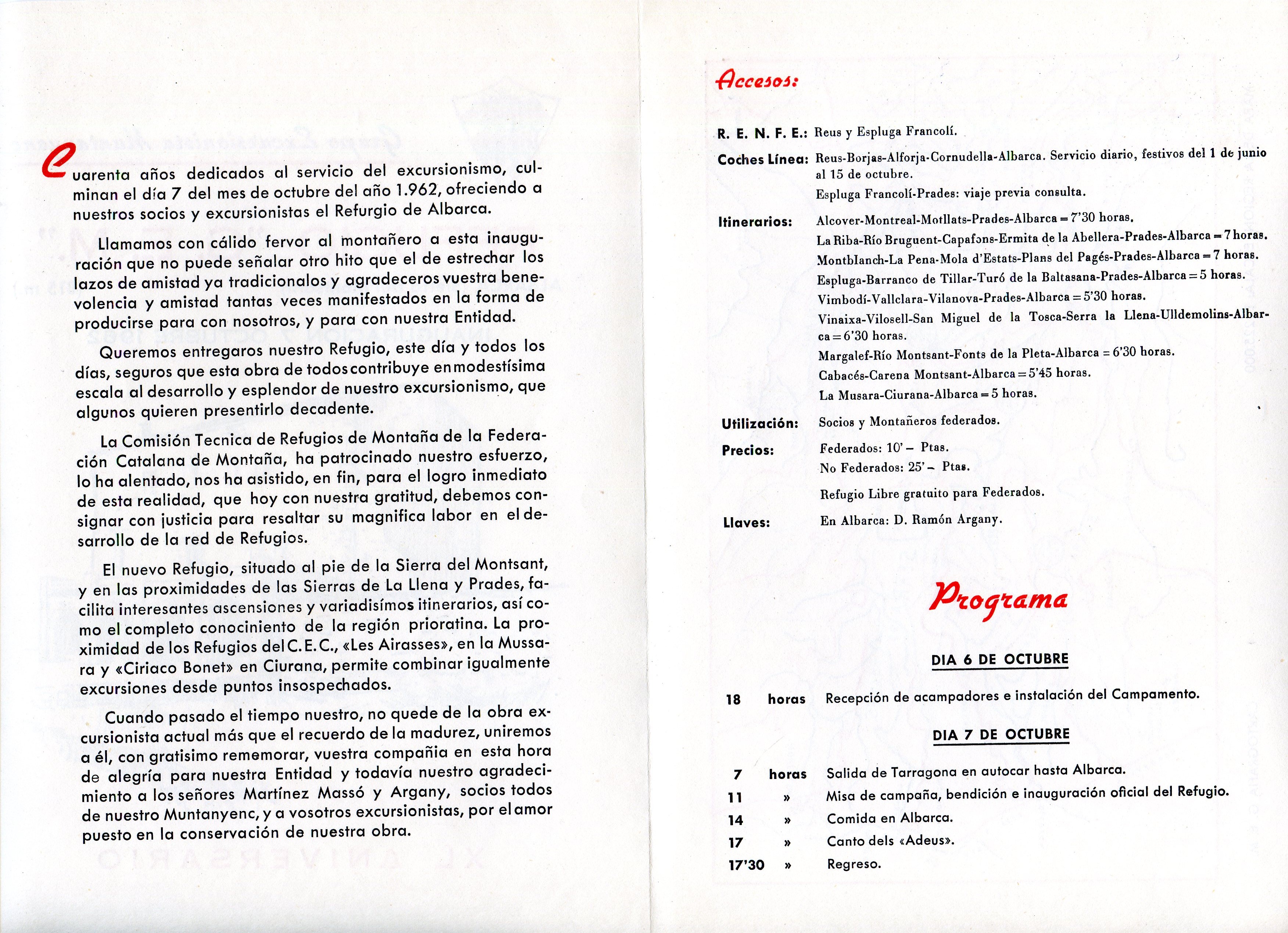 Refugio "G.E.M." : Albarca (Sierra del Montsant) (815 m.) : Inauguración 7 octubre 1962 : XL Aniversario - Miniatura 2