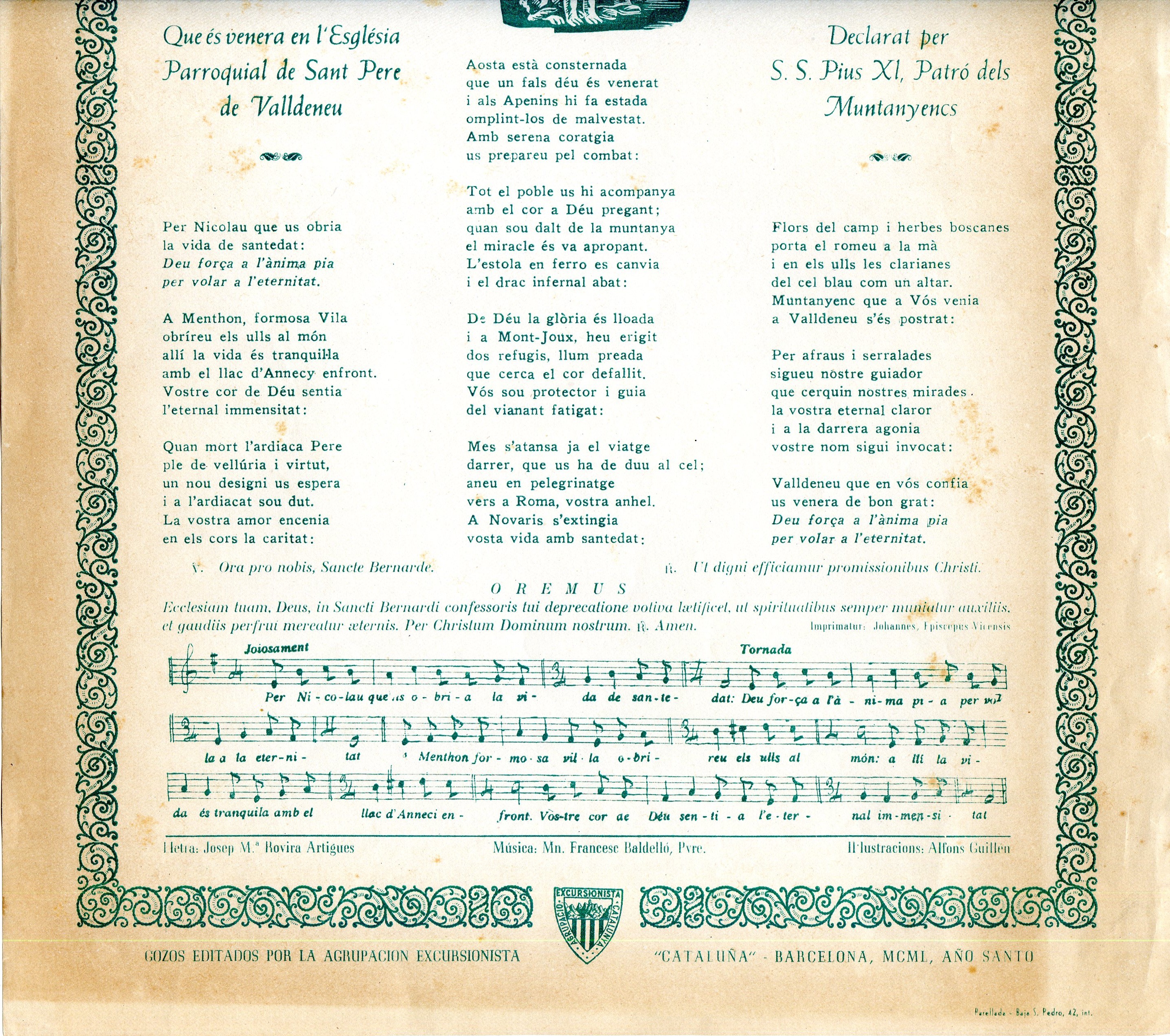 Goigs en llaor de Sant Bernat de Menthon : Que es venera en l'Església Parroquial de Sant Pere de Valldeneu : Declarat per S. S. Pius XI, Patró dels Muntanyencs - Miniatura 3