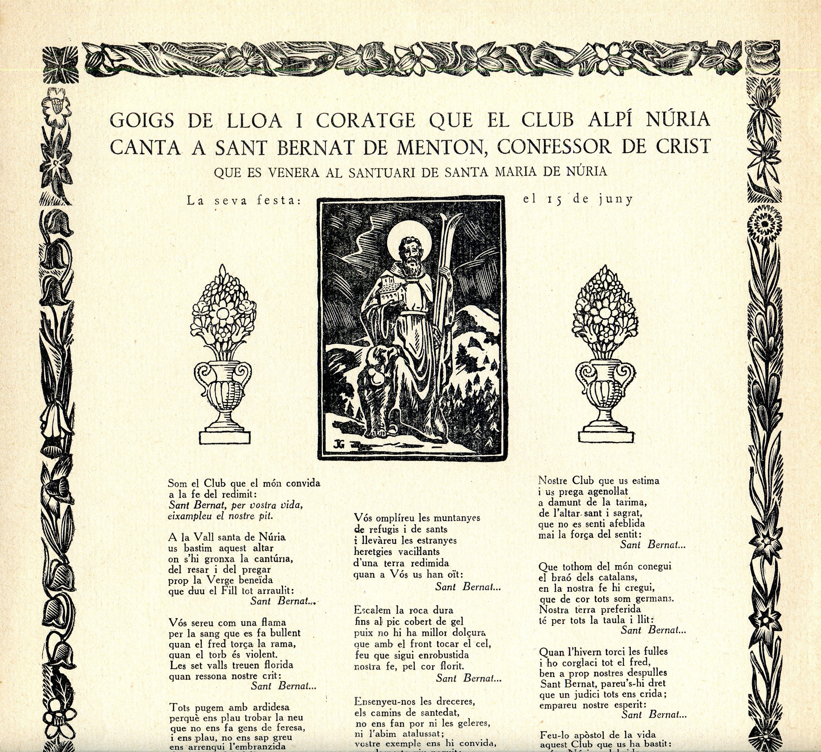 Goigs de lloa i coratge que el Club Alpí Núria canta a Sant Bernat de Menton, confessor de Crist que es venera al santuari de Santa Maria de Núria : La seva festa: El 15 de juny - Miniatura 2