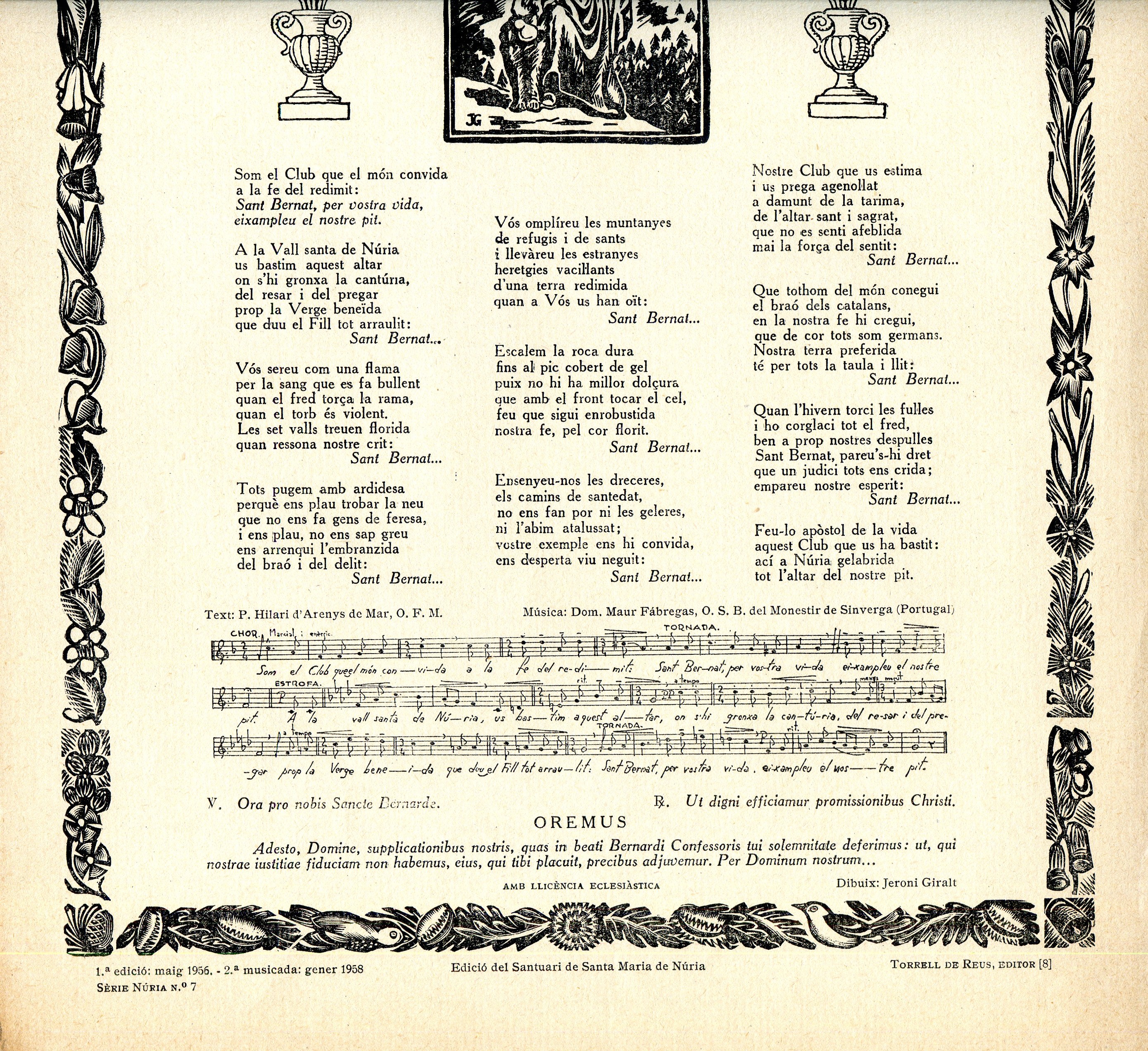 Goigs de lloa i coratge que el Club Alpí Núria canta a Sant Bernat de Menton, confessor de Crist que es venera al santuari de Santa Maria de Núria : La seva festa: El 15 de juny - Miniatura 3