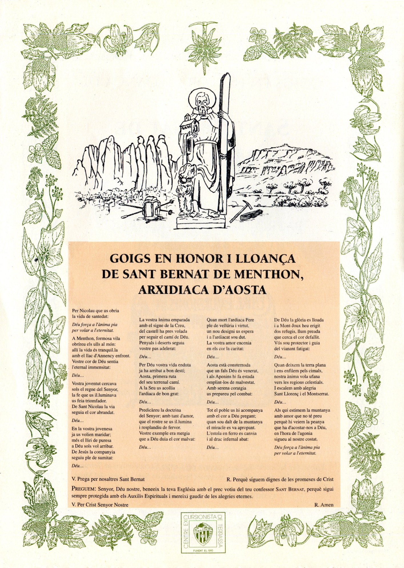 Goigs en honor i lloança de Sant Bernat de Menthon arxidiaca d'Aosta patró dels muntanyencs - Miniatura 2