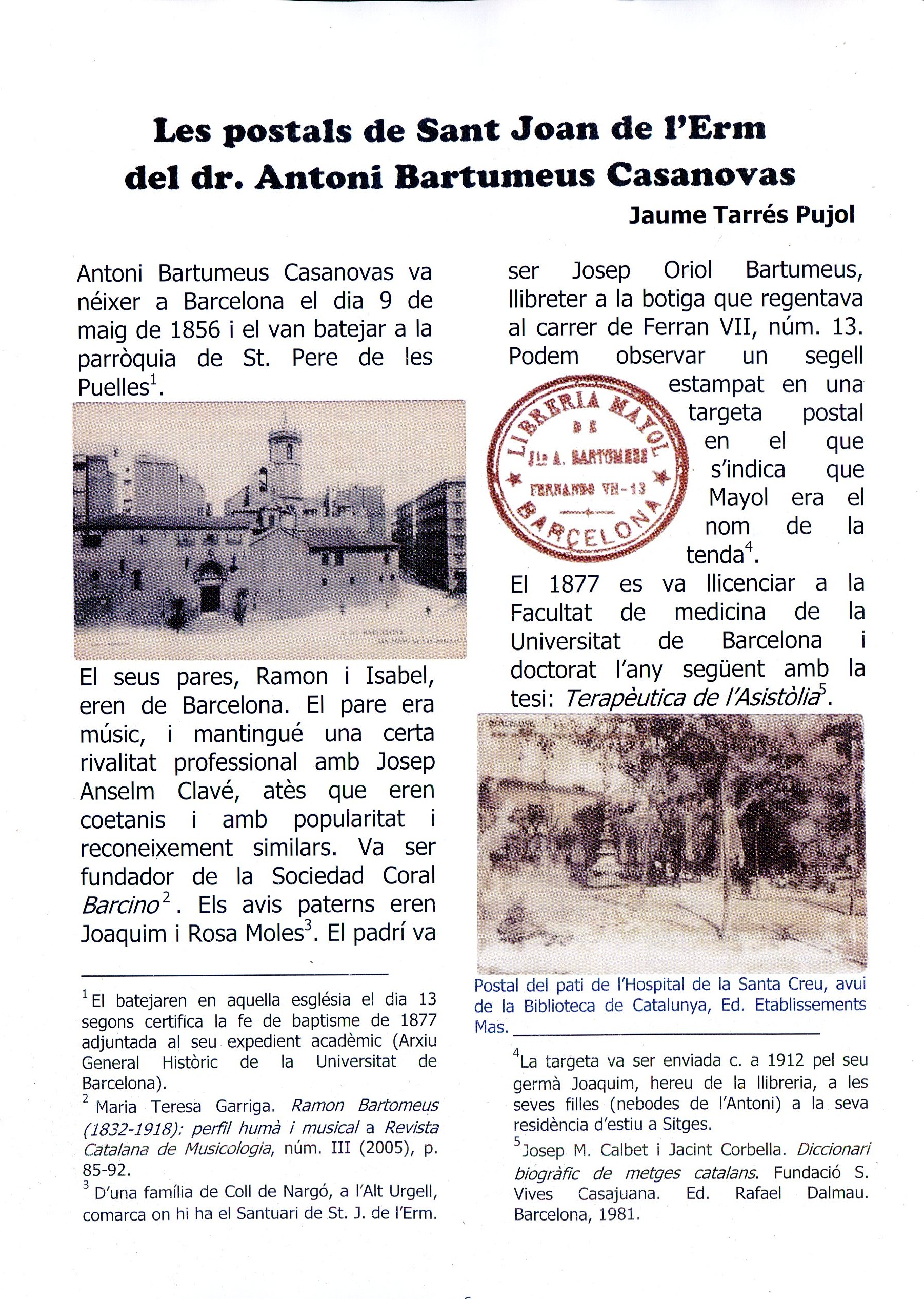 Revista Cartòfila : [Postals de Sant Joan de l'Erm del dr. Antoni Bartumeus Casanovas] - Miniatura 2