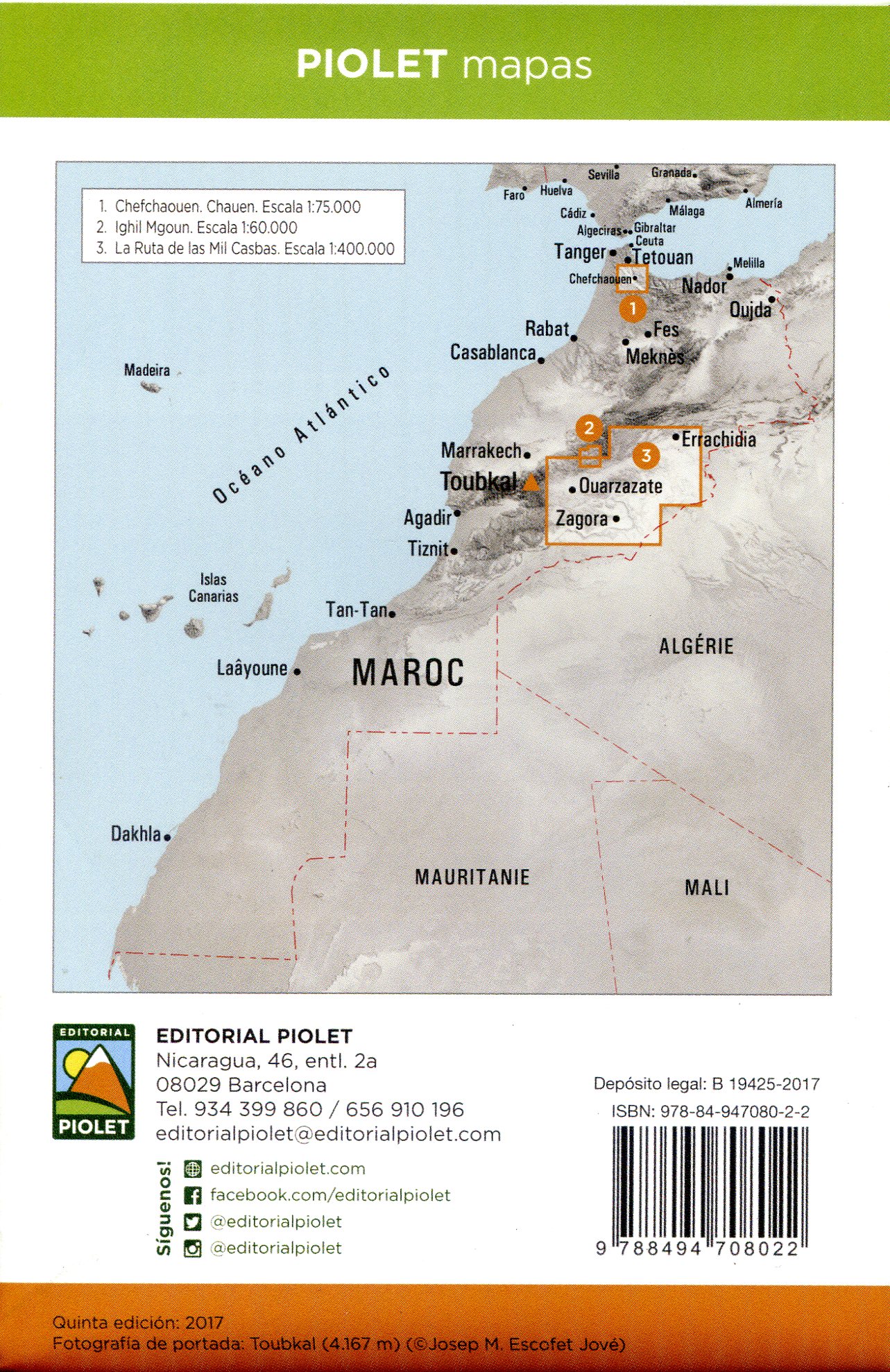 Toubkal : Alto Atlas : Marruecos : Mapa excursionista : Carta de Randonnées : Hiking map - Miniatura 2
