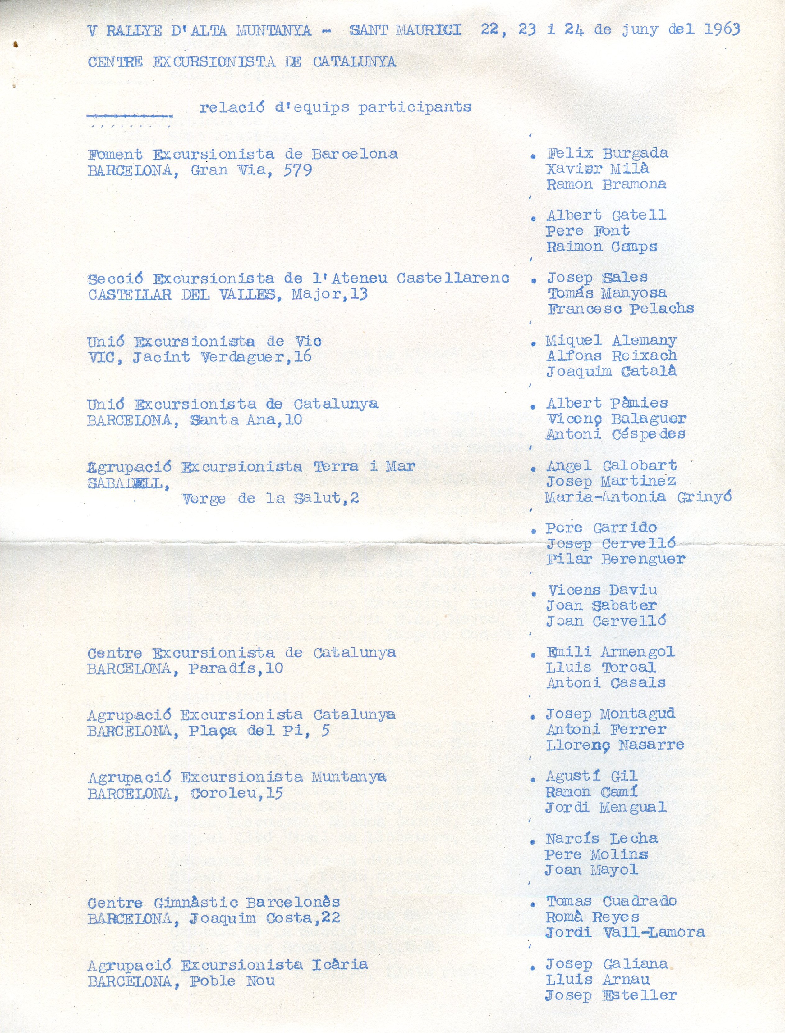 V Rallye d'alta muntanya Sant Maurici : 22 - 23 - 24 de juny de 1963 : Notes informatives complementàries - Miniatura 2
