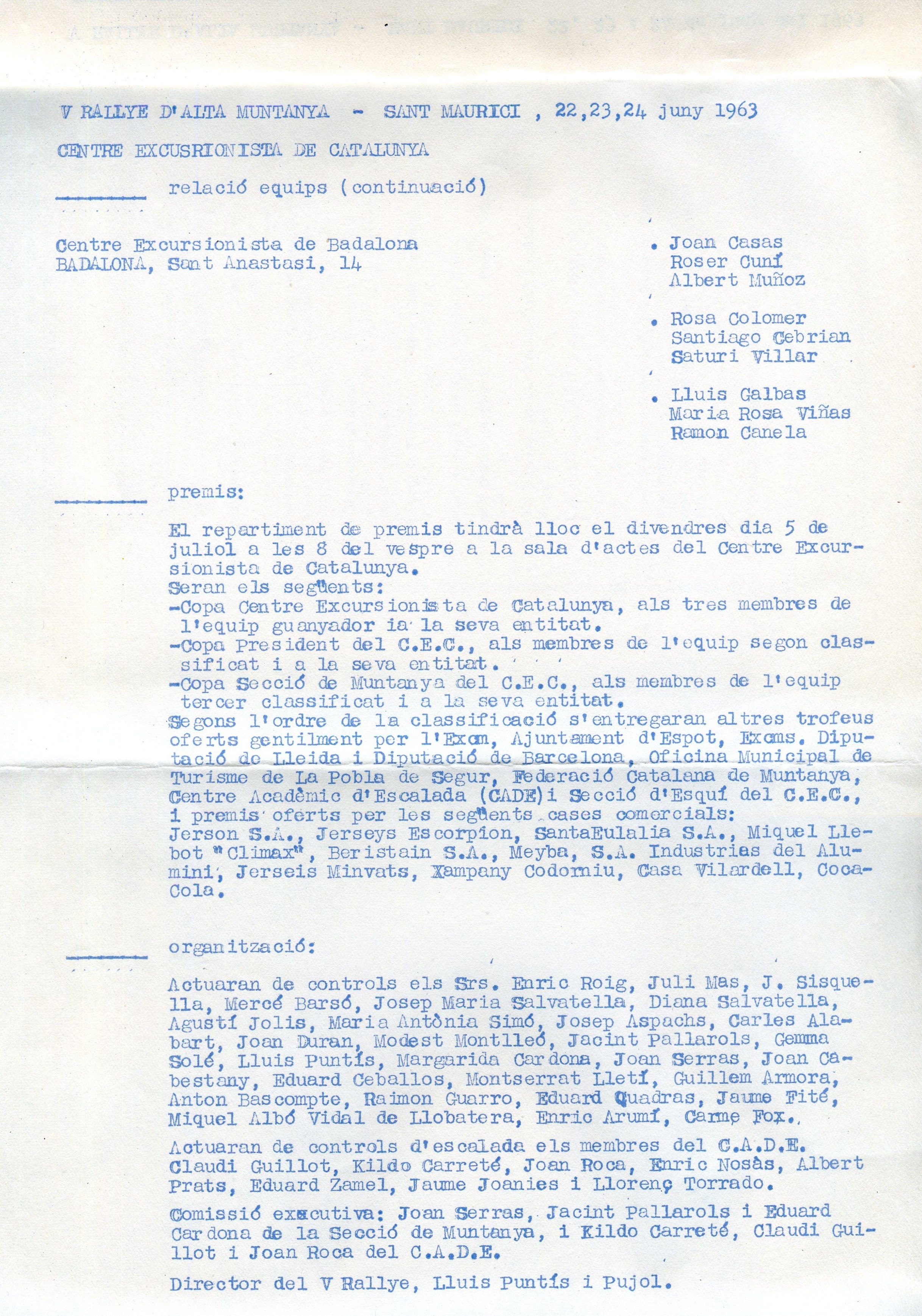 V Rallye d'alta muntanya Sant Maurici : 22 - 23 - 24 de juny de 1963 : Notes informatives complementàries - Miniatura 3
