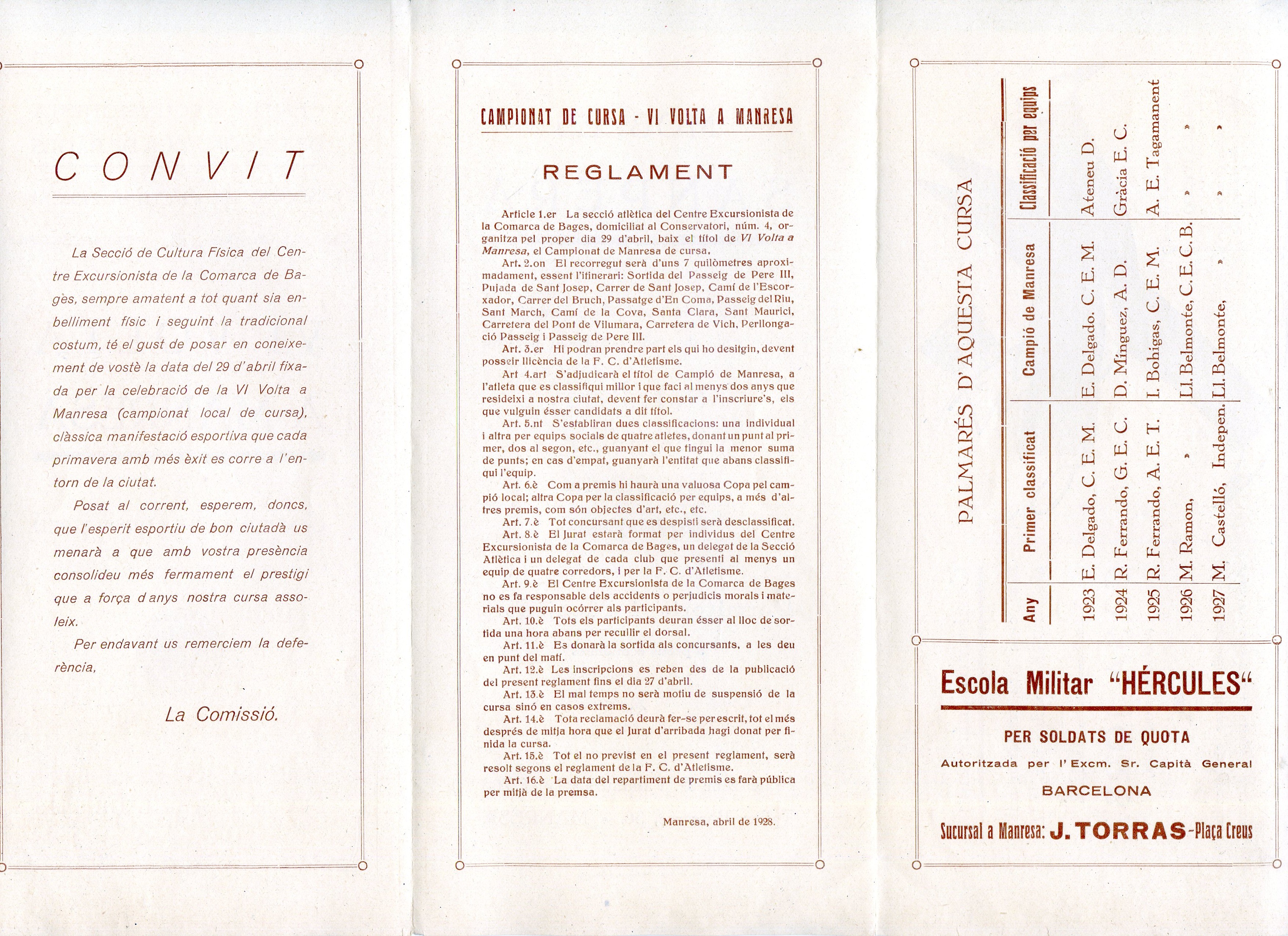 VI Volta a Manresa : Campionat de cursa a peu : Dia 29 d'abril de 1928 - Miniatura 2