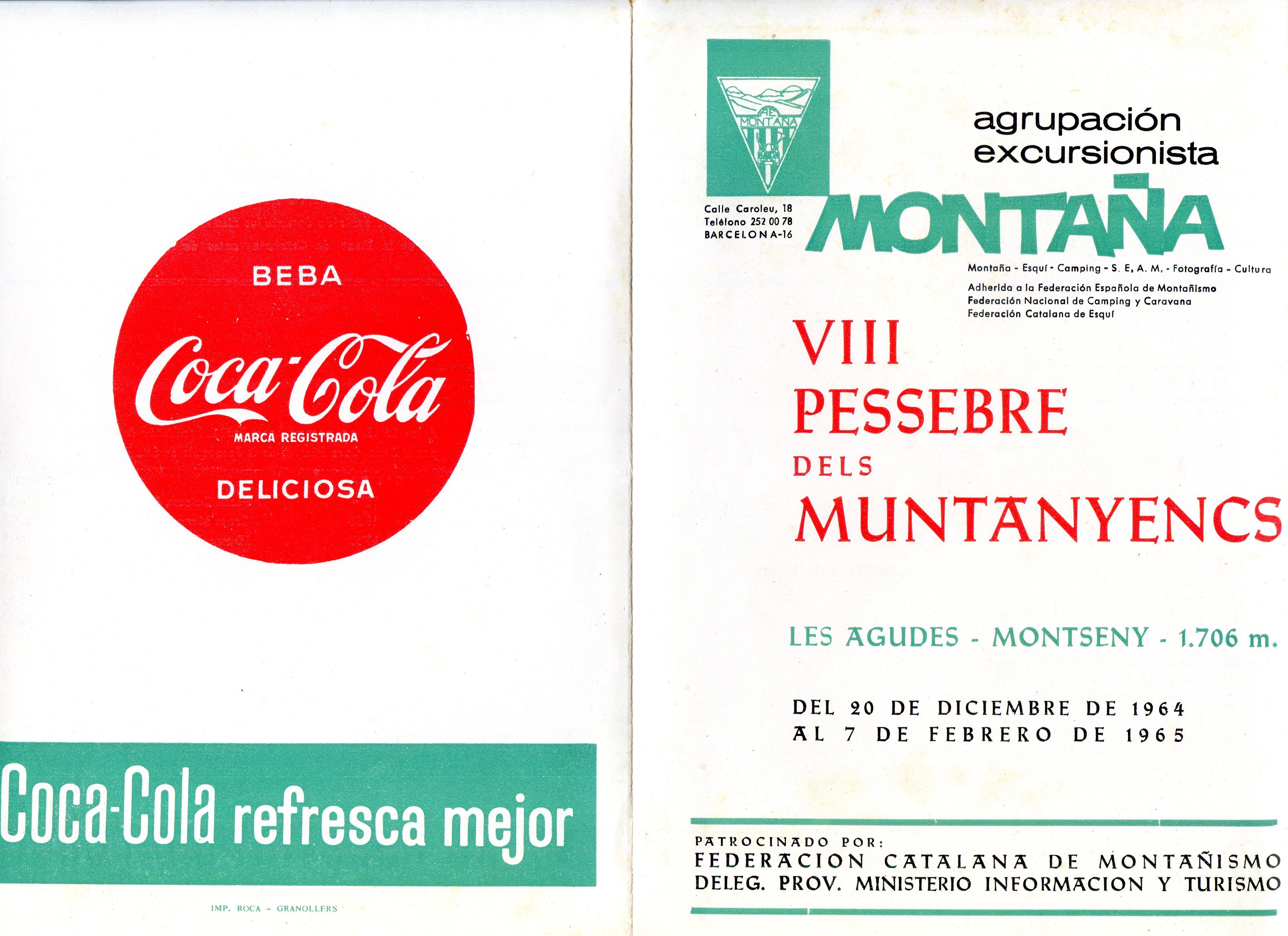 VIII Pessebre dels Muntanyencs : Les Agudes - Montseny - 1.706 m. : Del 20 de Diciembre de 1964 al 7 de Febrero de 1965 - Portada