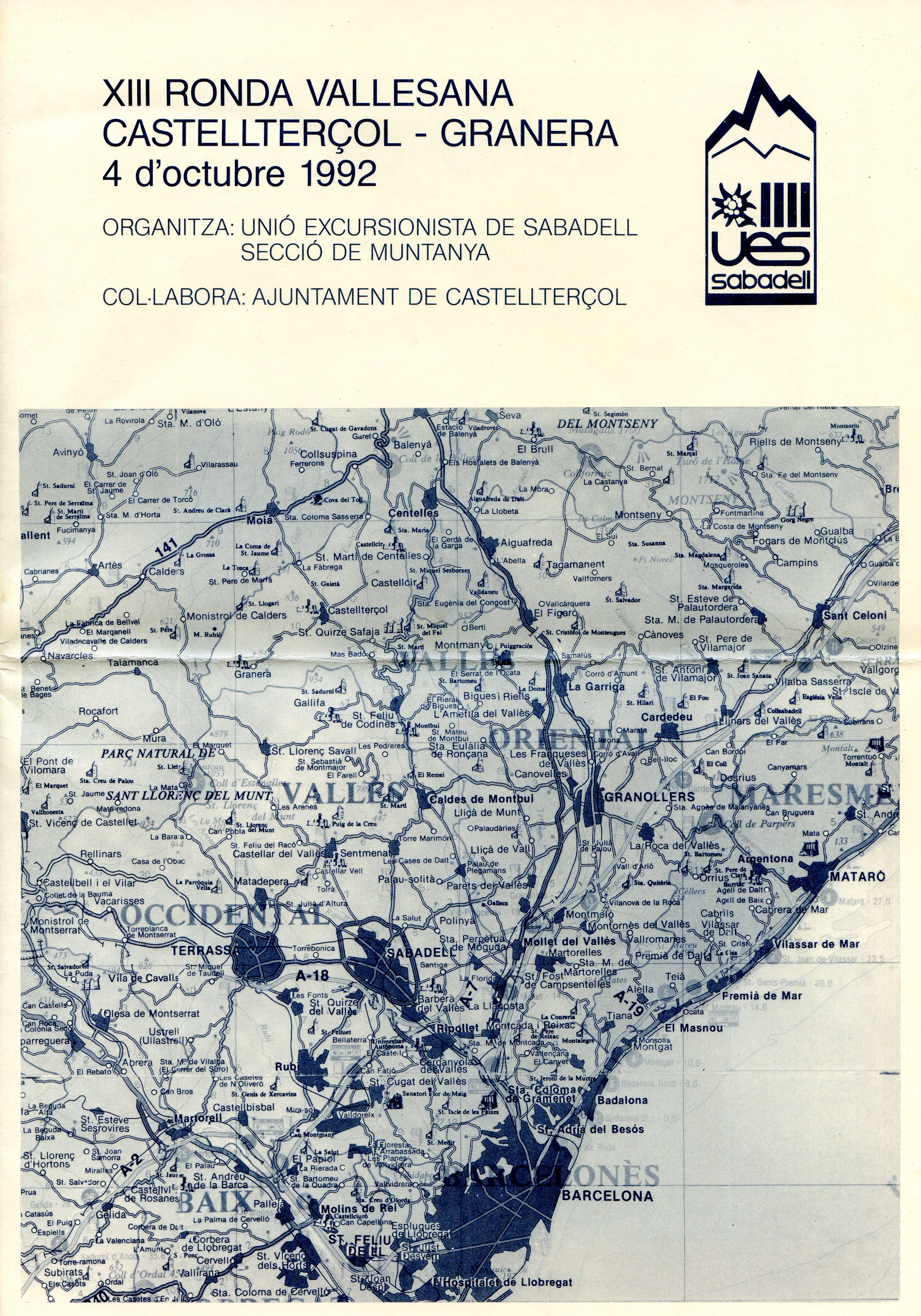 XIII Ronda Vallesana : Castellterçol - Granera : 4 d'octubre de 1992 - Portada