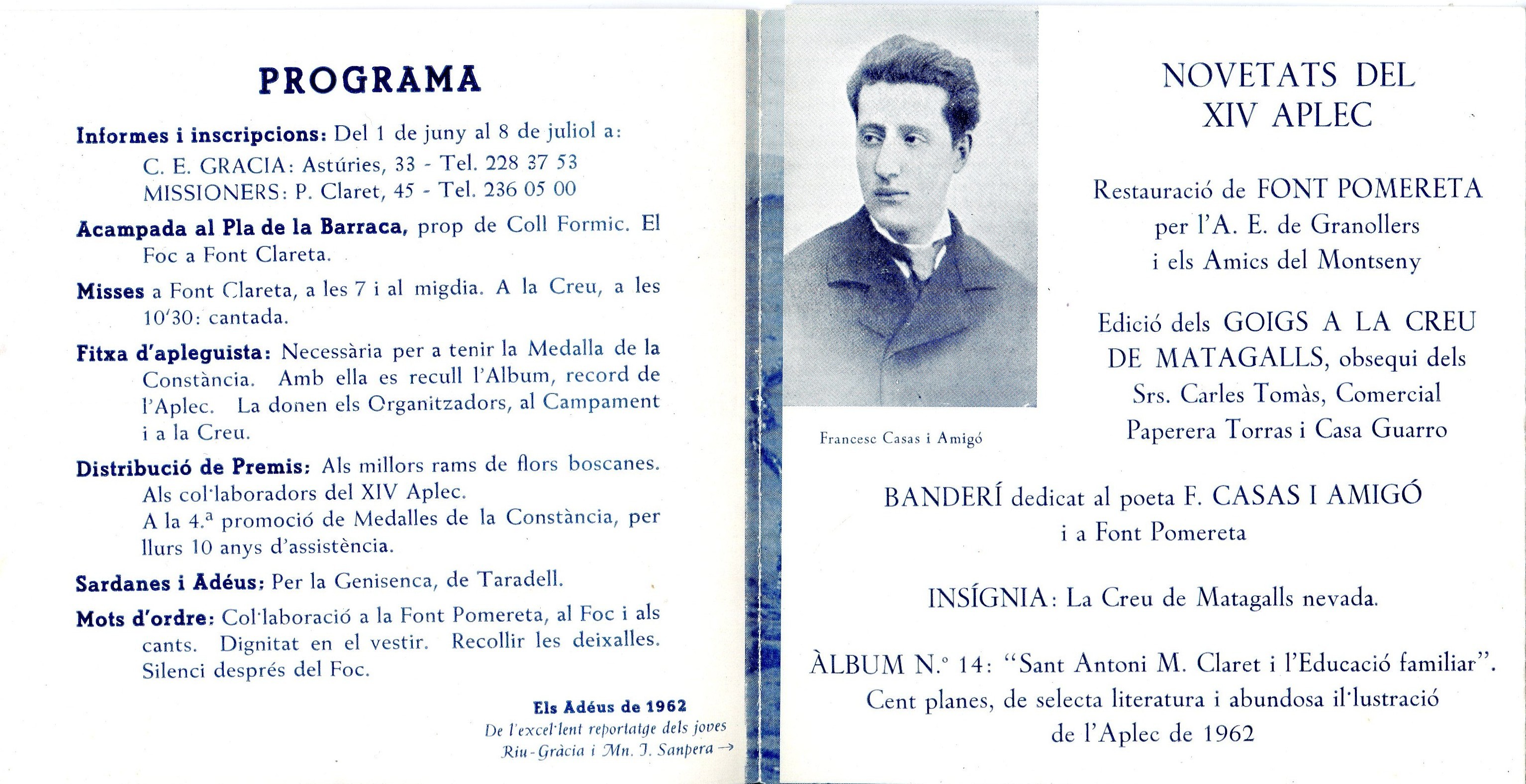 XIV Aplec de Matagalls : 13 i 14 Juliol del 1963 : Homenatge anyal dels excursionistes a Sant Antoni M. Claret i a Mn. Jacint Verdaguer : El sant i el poeta de la creu del Montseny - Miniatura 2