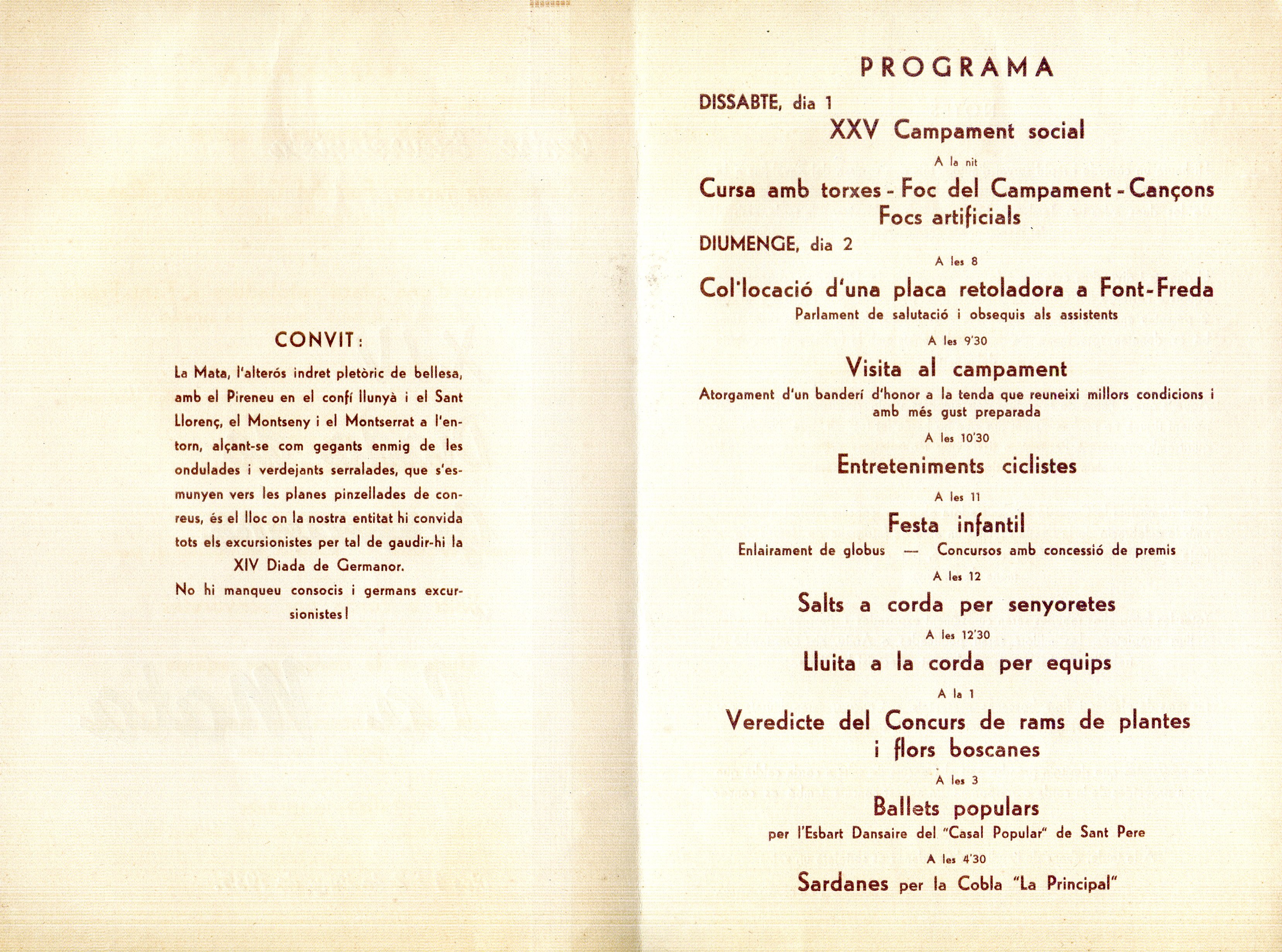 XIV Diada de Germanor a La Mata : Dies 1i 2 de juny de 1935 - Miniatura 2